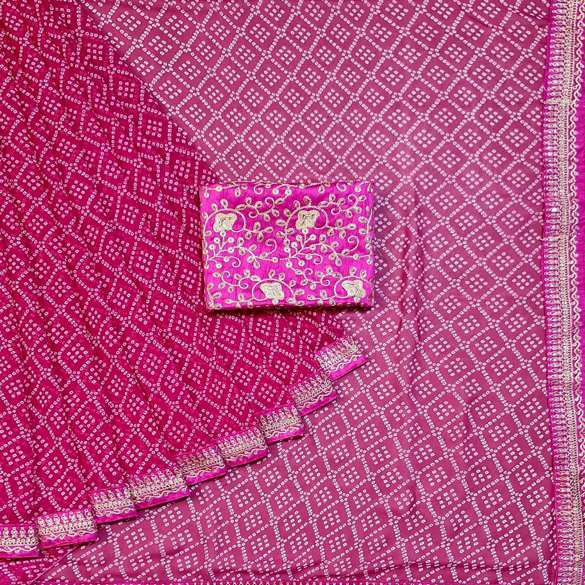 Pink Casual Wear Bandhani Printed Georgette Saree - Peachmode