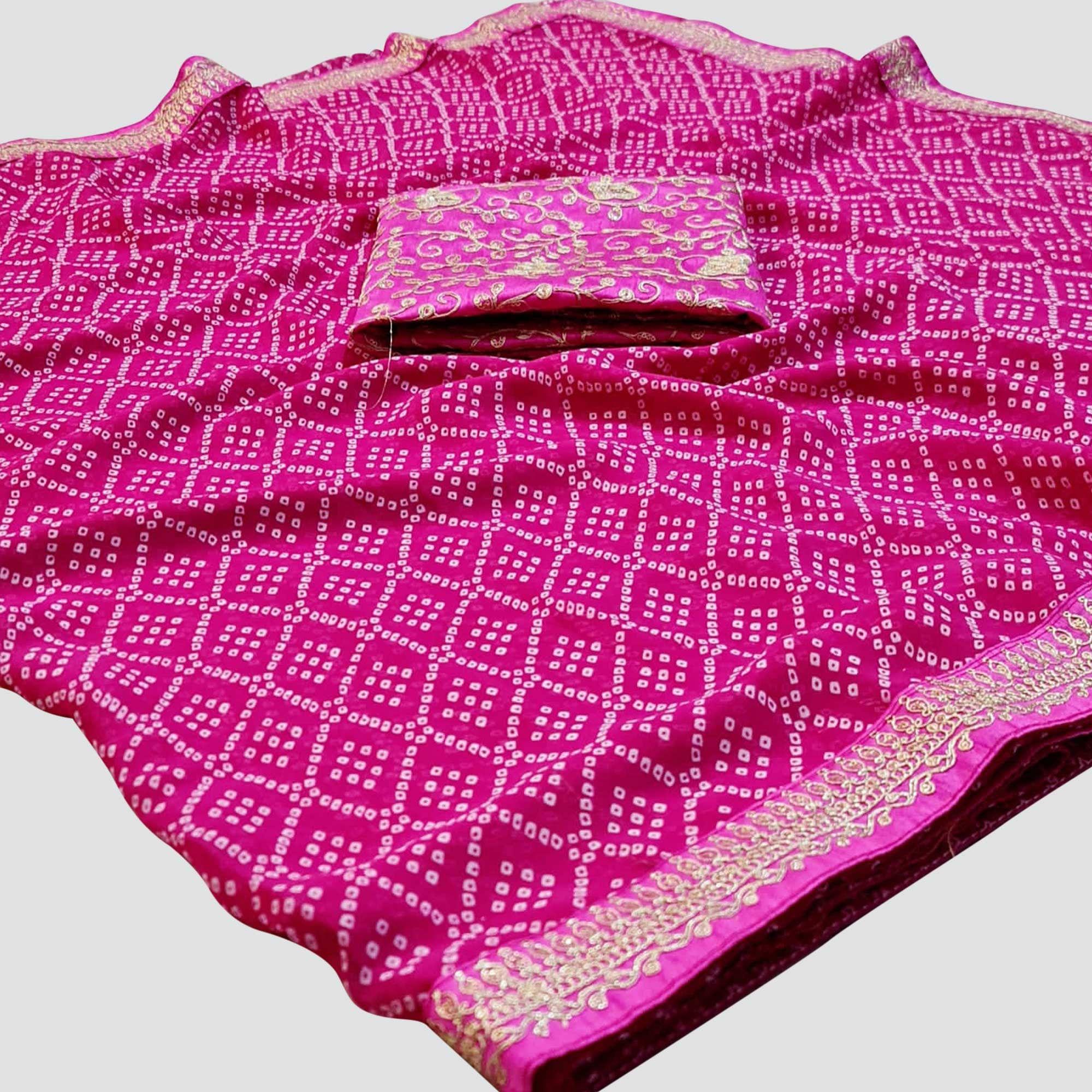 Pink Casual Wear Bandhani Printed Georgette Saree - Peachmode