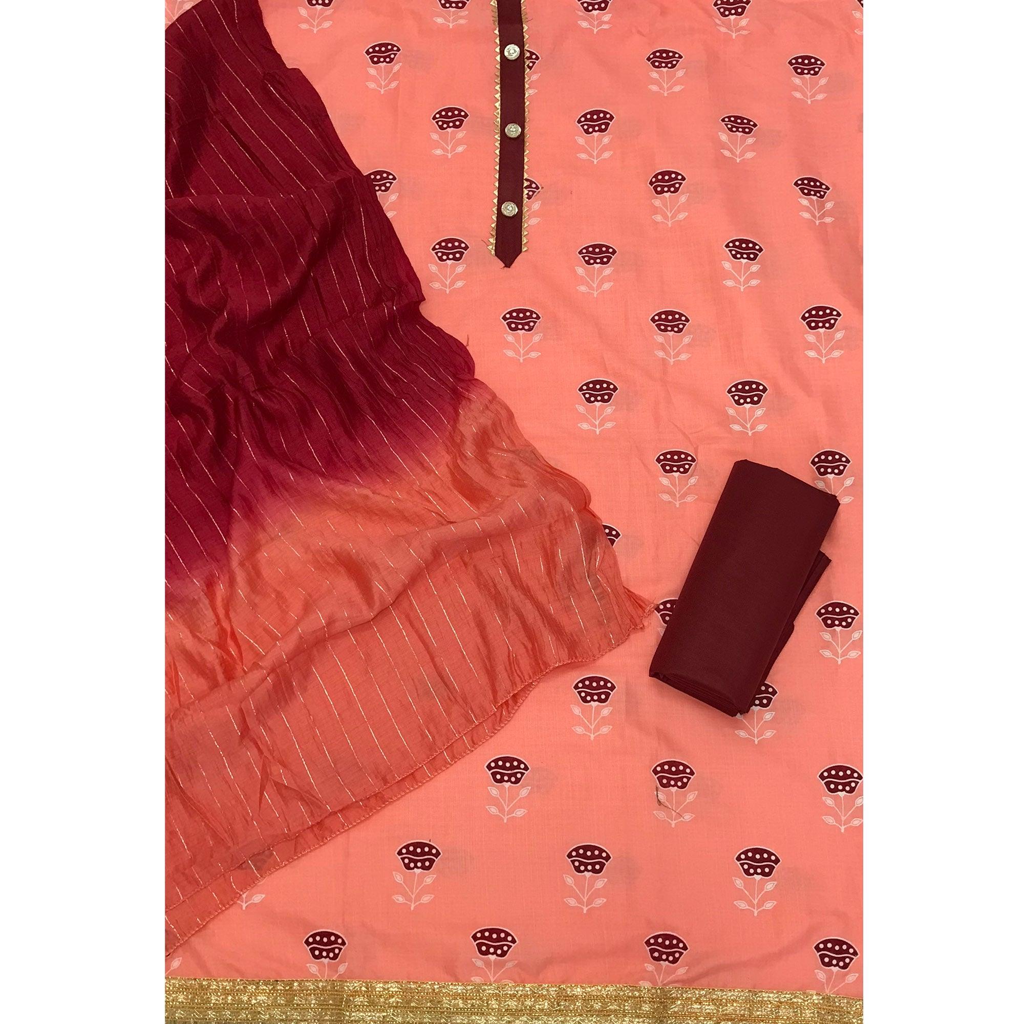 Pink Casual Wear Block Printed Cotton Dress Material - Peachmode