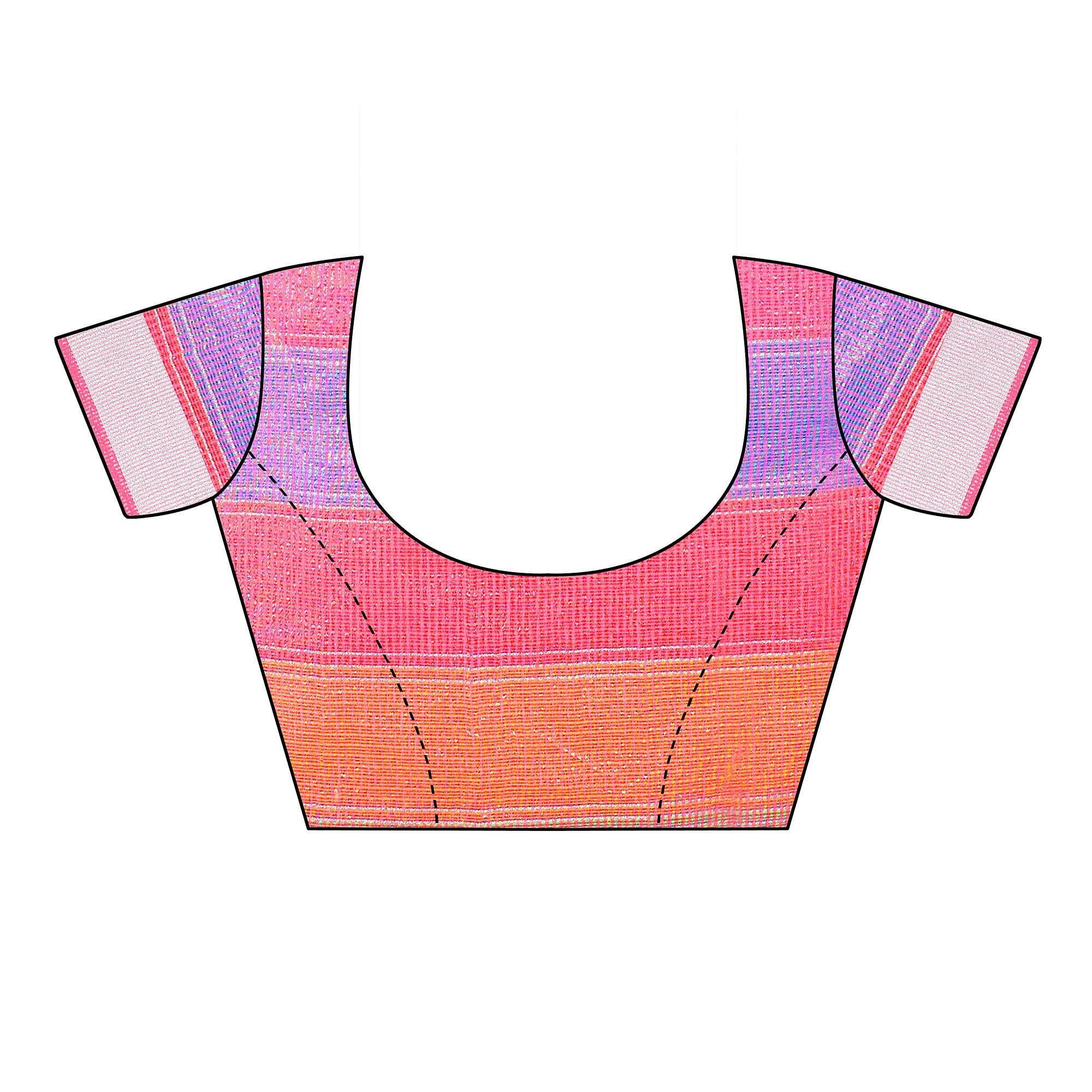 Pink Casual Wear Checks Printed Silk Saree With Border - Peachmode