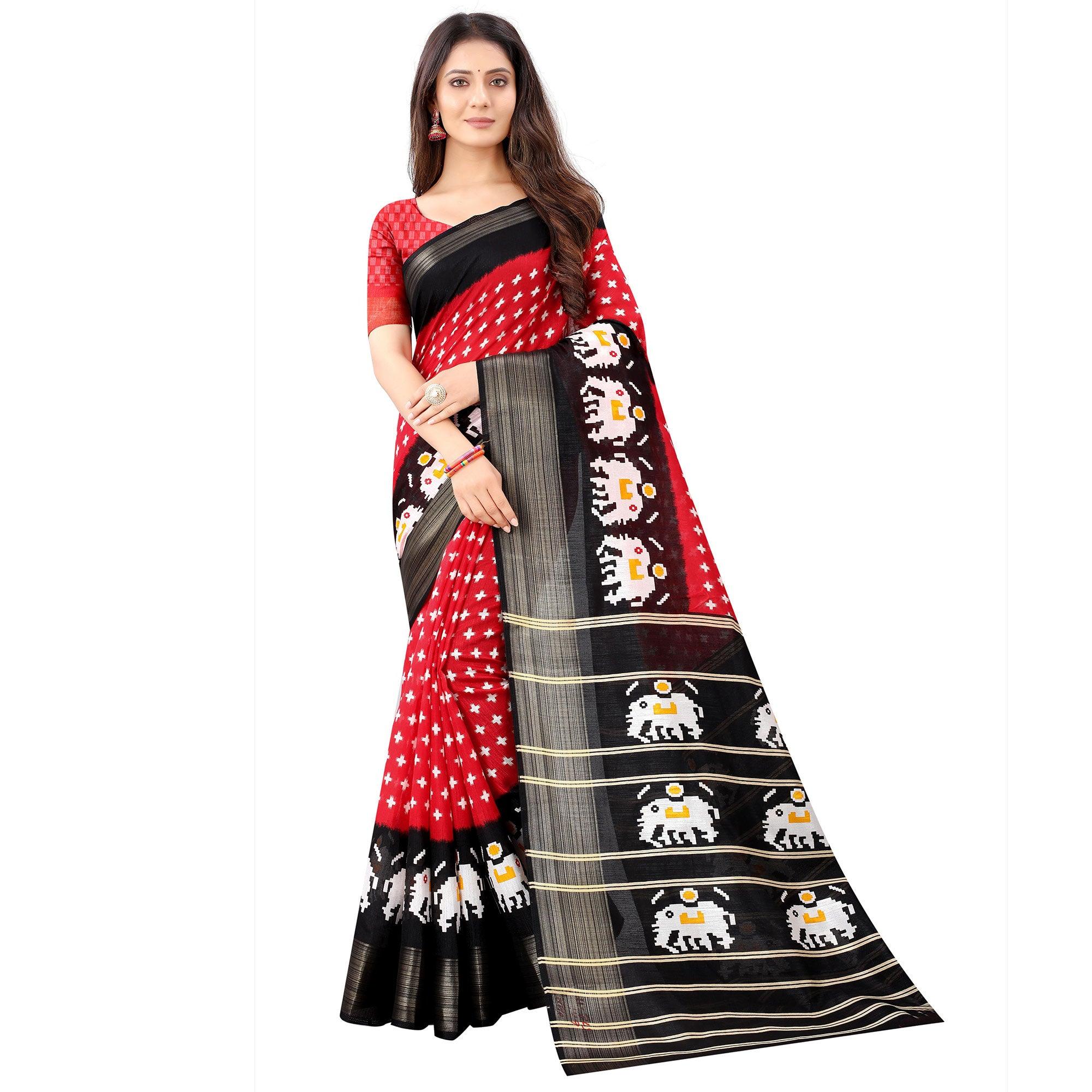 Pink Casual Wear Designer Hand Block Printed Cotton Linen Saree - Peachmode