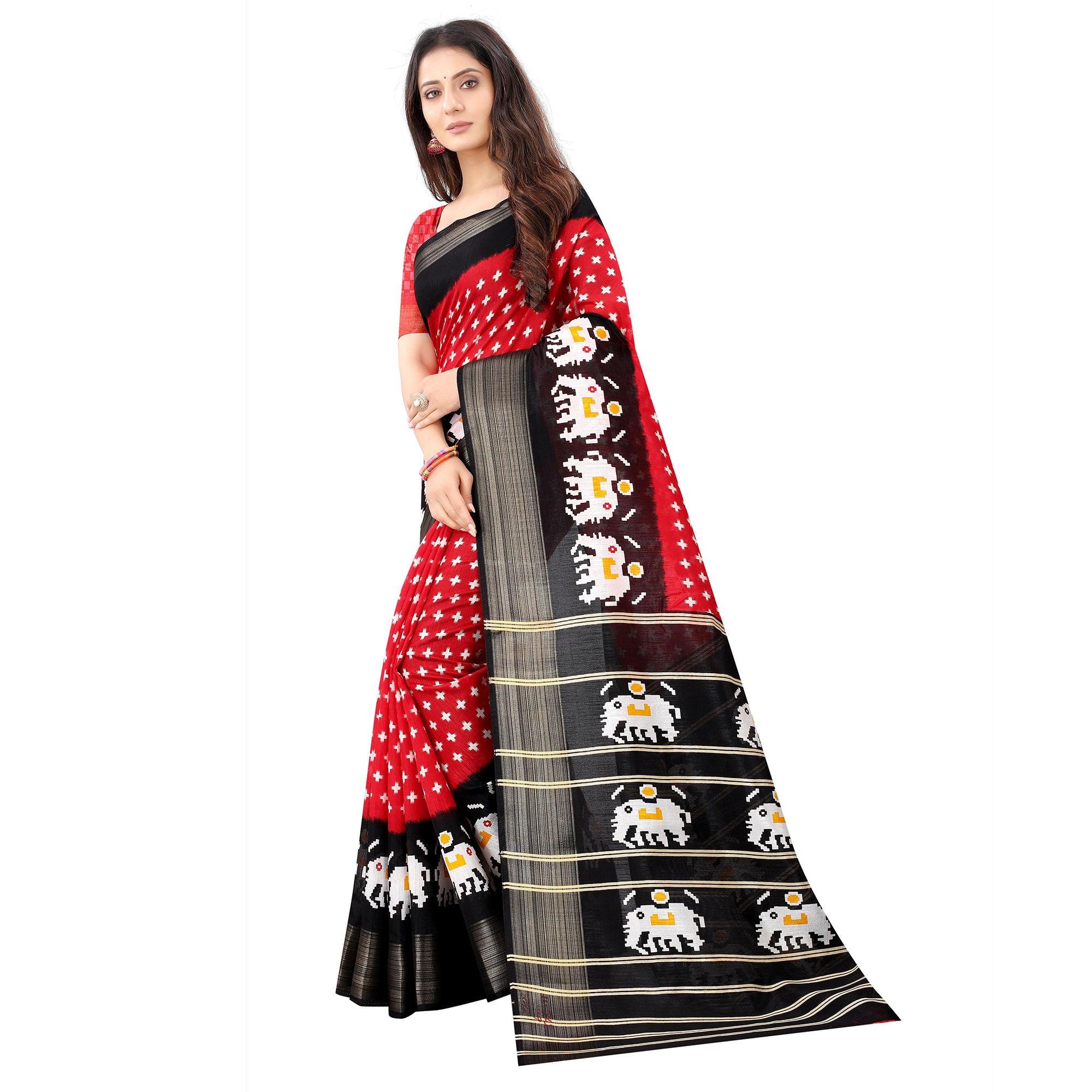 Pink Casual Wear Designer Hand Block Printed Cotton Linen Saree - Peachmode