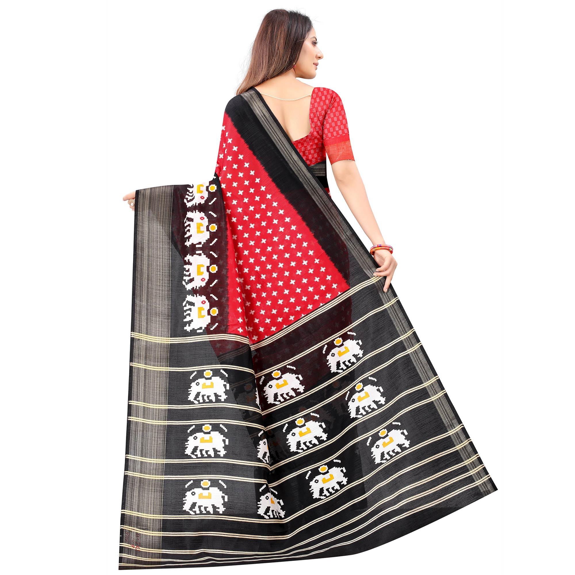 Pink Casual Wear Designer Hand Block Printed Cotton Linen Saree - Peachmode