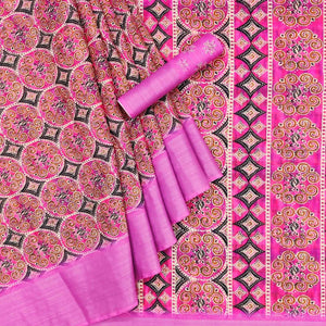 Pink Casual Wear Digital Printed Cotton Silk Saree - Peachmode
