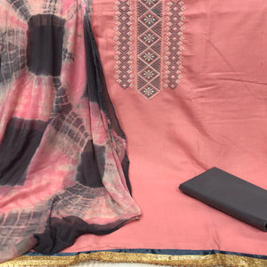 Pink Casual Wear Embroidered Cotton Dress Material - Peachmode