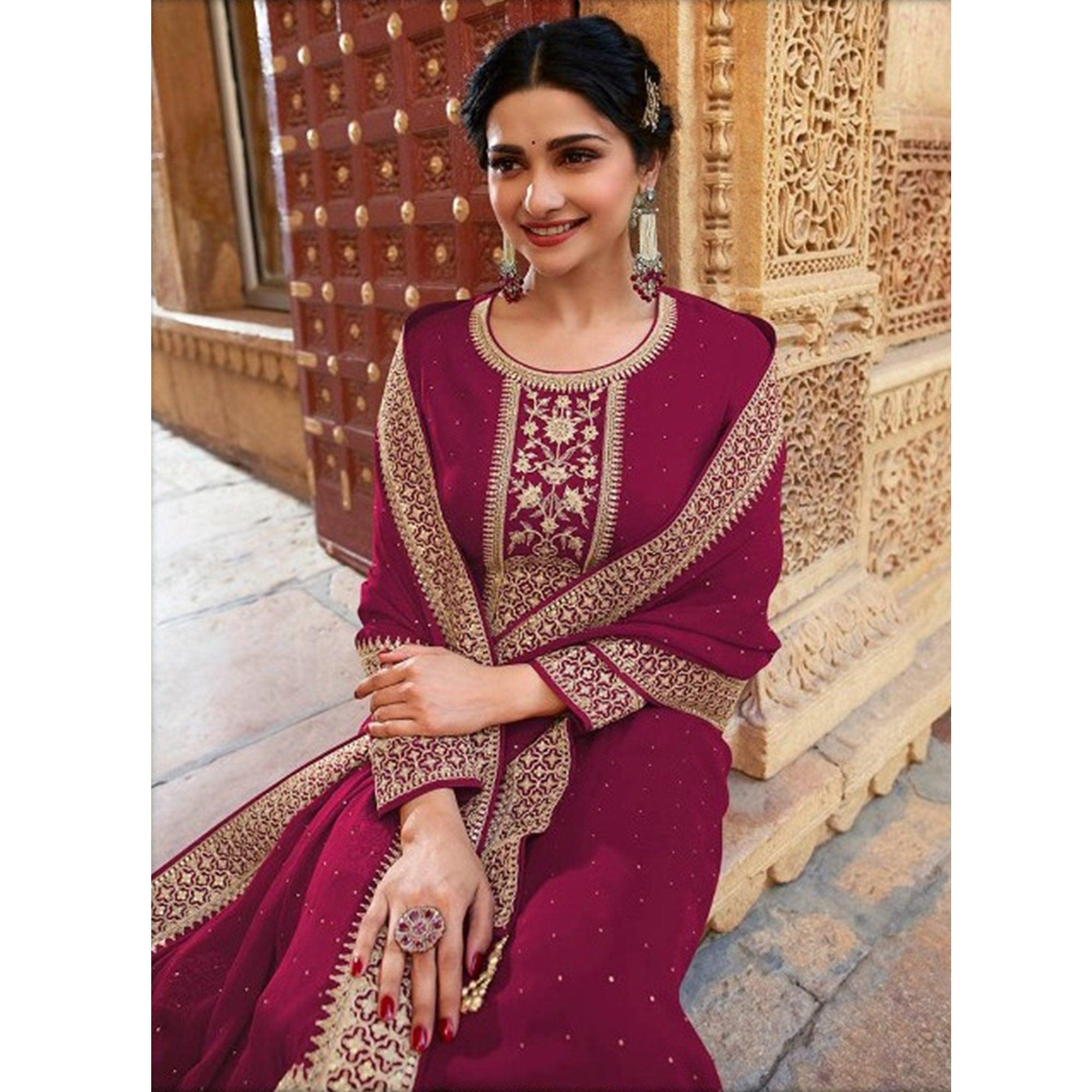 Pink Casual Wear Embroidered Faux Georgette Salwar Suit - Peachmode