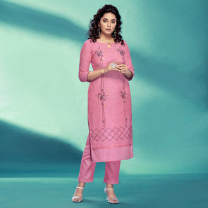 Pink Casual Wear Embroidered Pure Cotton Kurti - Peachmode