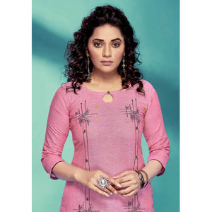 Pink Casual Wear Embroidered Pure Cotton Kurti - Peachmode