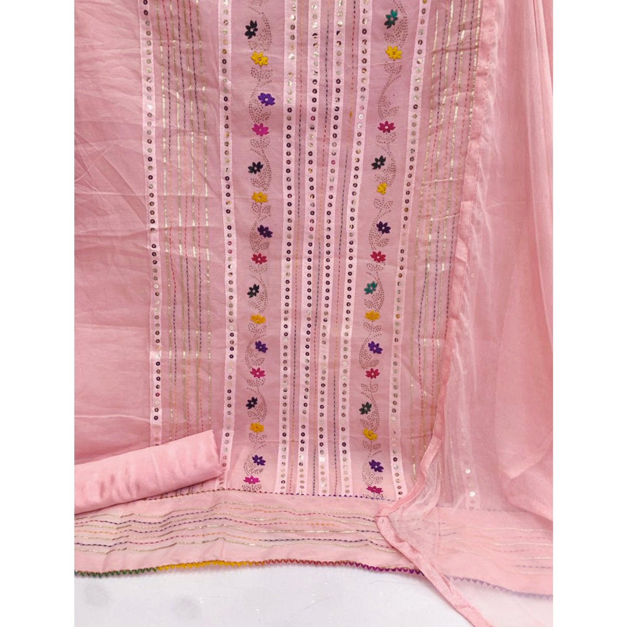 Pink Casual Wear Embroidered With Embellished Chanderi Dress Material - Peachmode