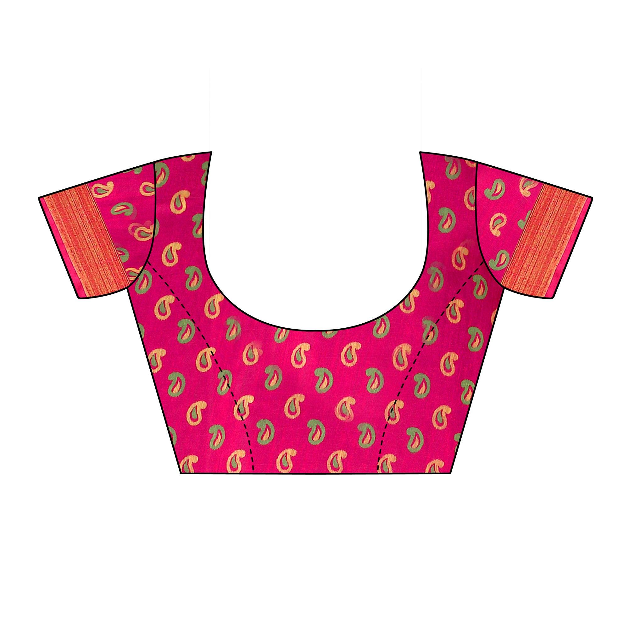 Pink Casual Wear Fancy Printed Heavy Linen Saree With Zari Border - Peachmode