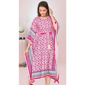 Pink Casual Wear Floral Digtial Printed Modal Kaftan Kurti - Peachmode
