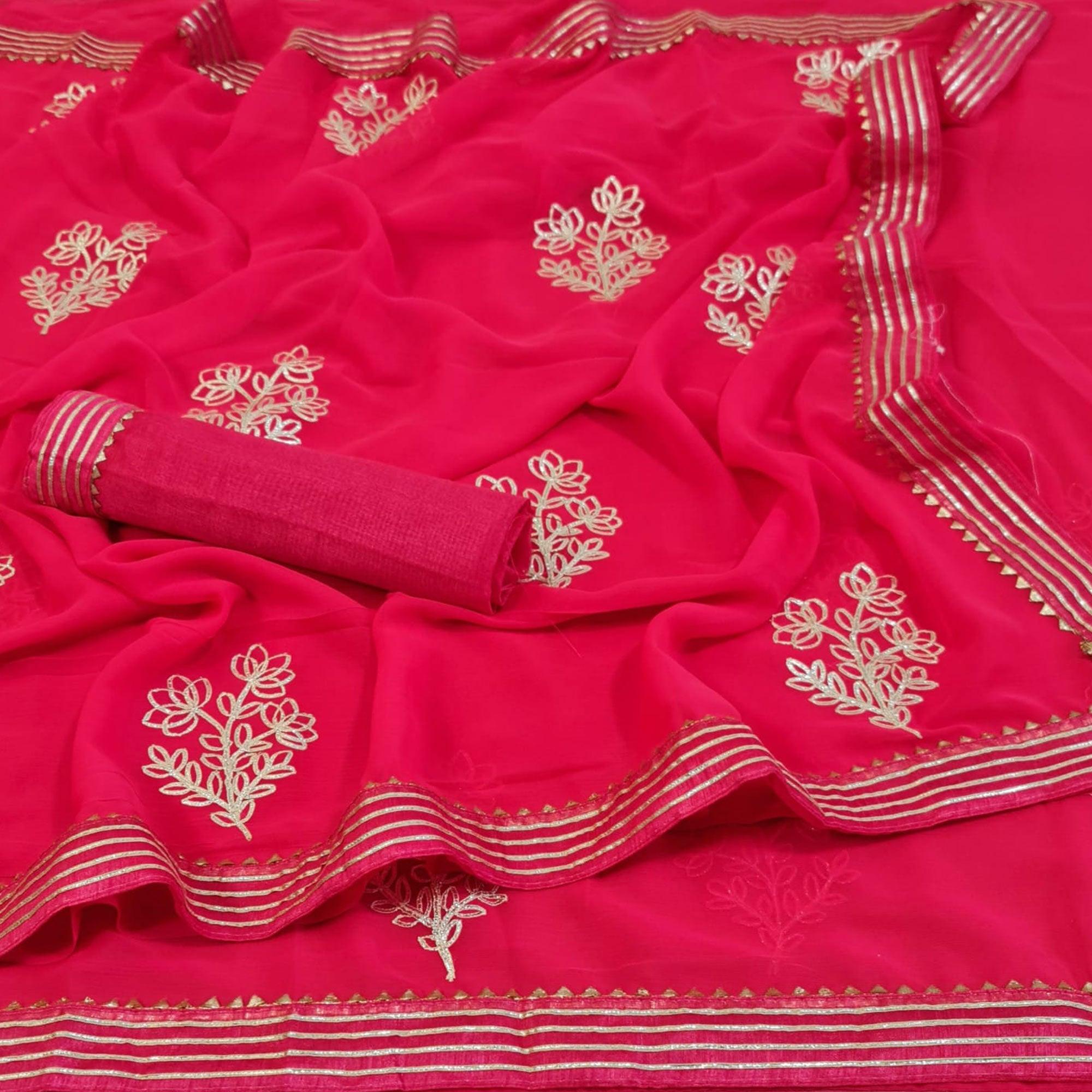 Pink Casual Wear Floral Gotta Work Chiffon Saree - Peachmode