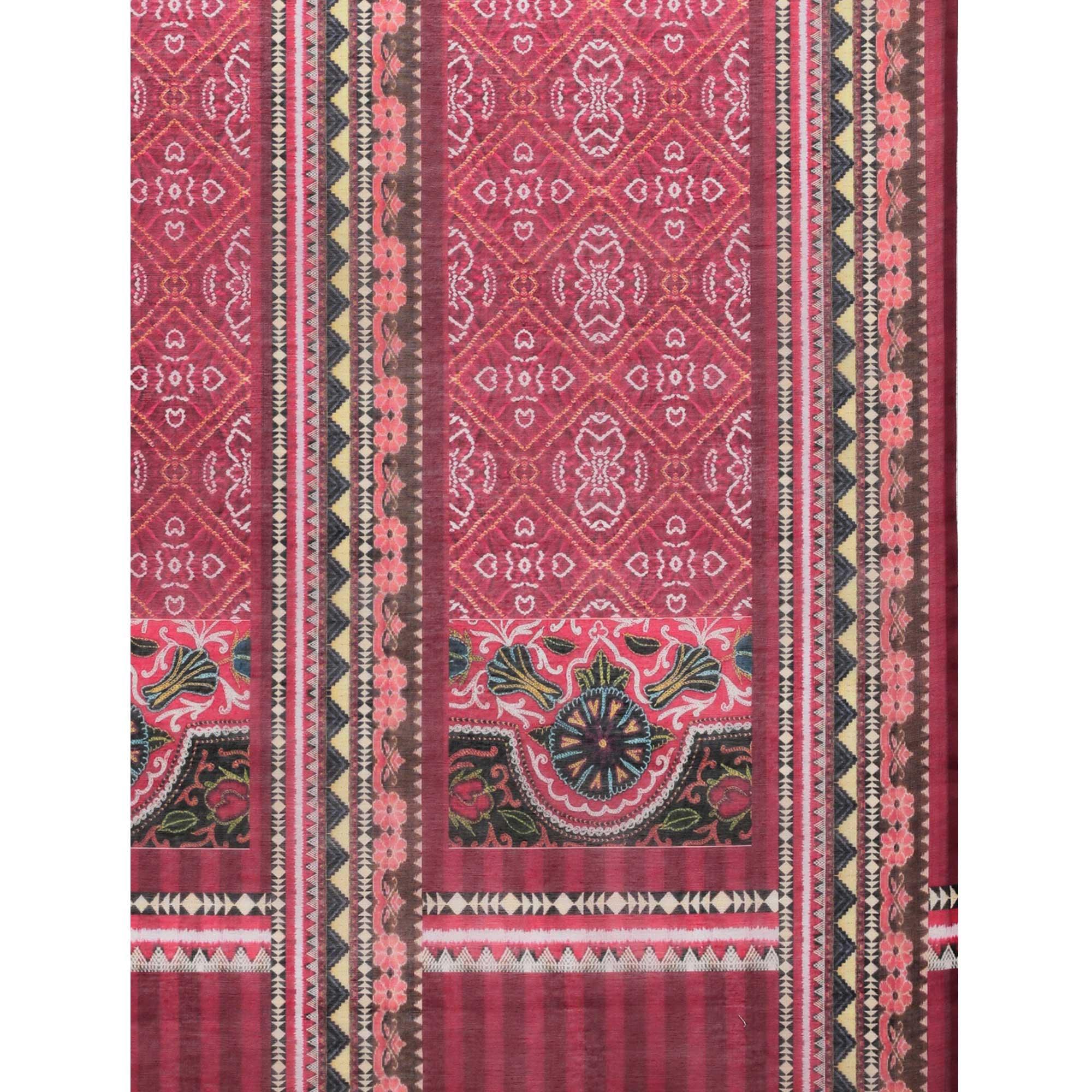 Pink Casual Wear Floral Printed Cotton Saree - Peachmode