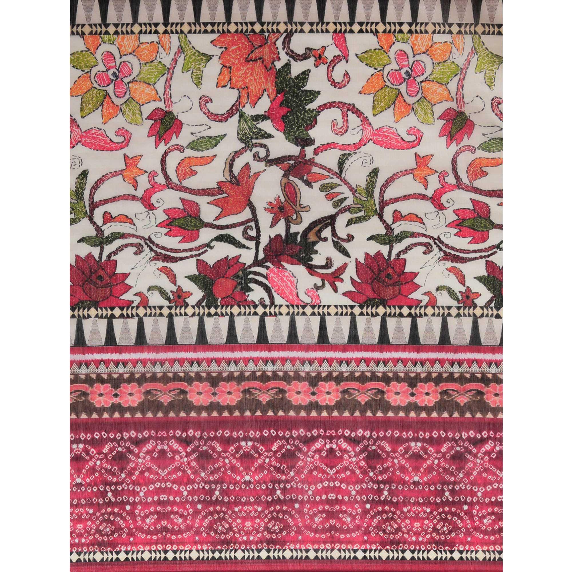 Pink Casual Wear Floral Printed Cotton Saree - Peachmode
