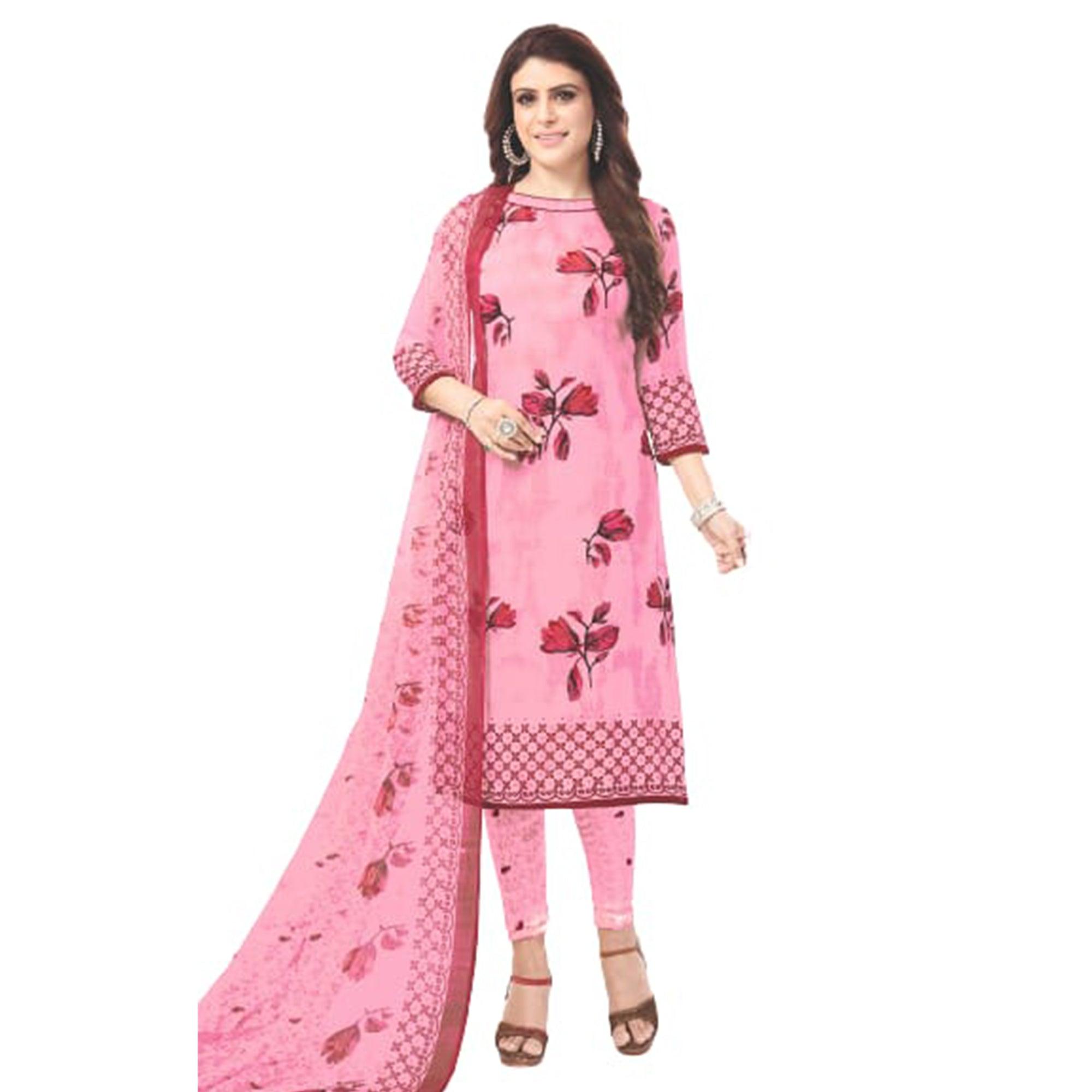 Pink Casual Wear Floral Printed Leon Patiala Dress Material - Peachmode