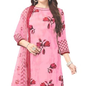 Pink Casual Wear Floral Printed Leon Patiala Dress Material - Peachmode
