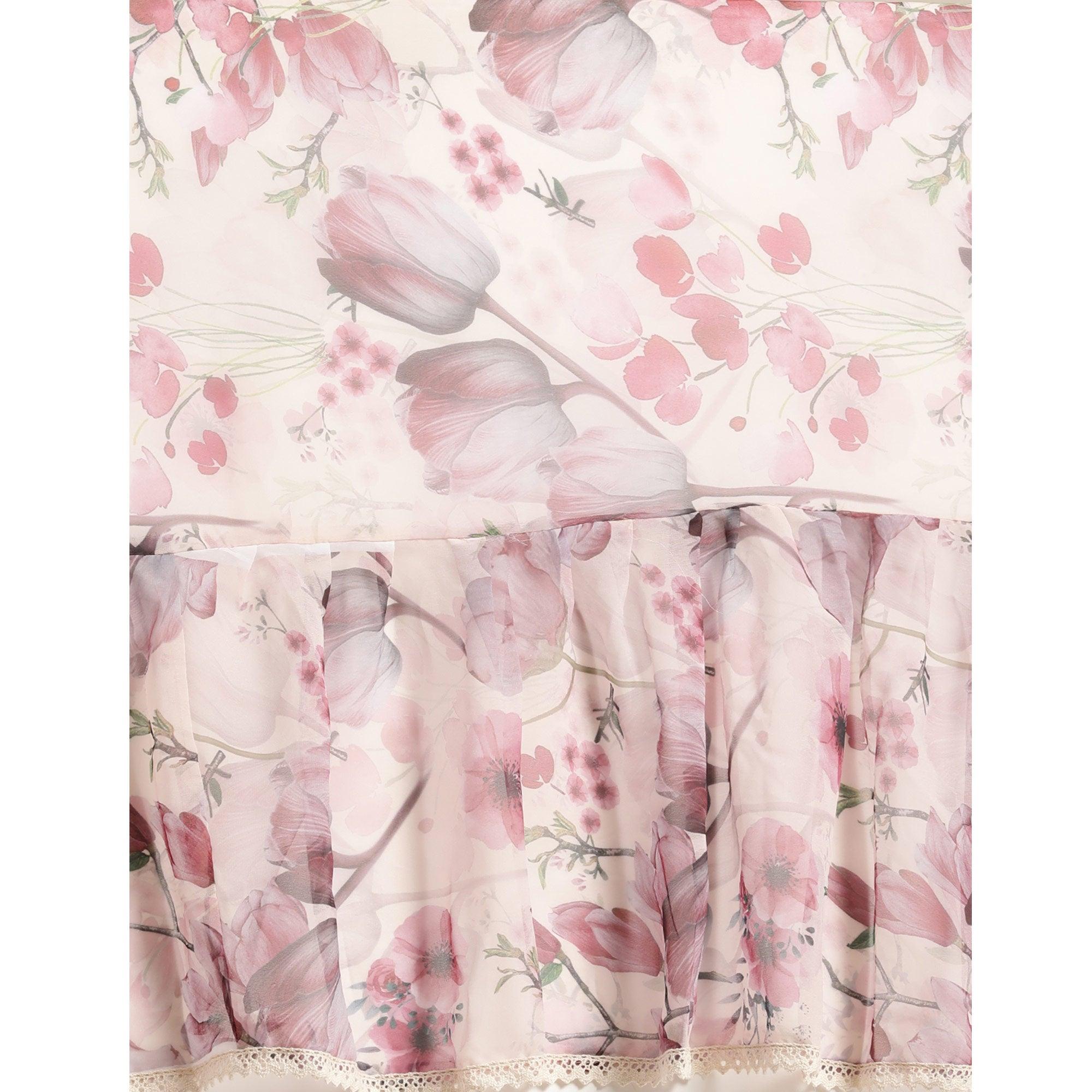 Pink Casual Wear  Floral Printed Poly Georgette Saree - Peachmode