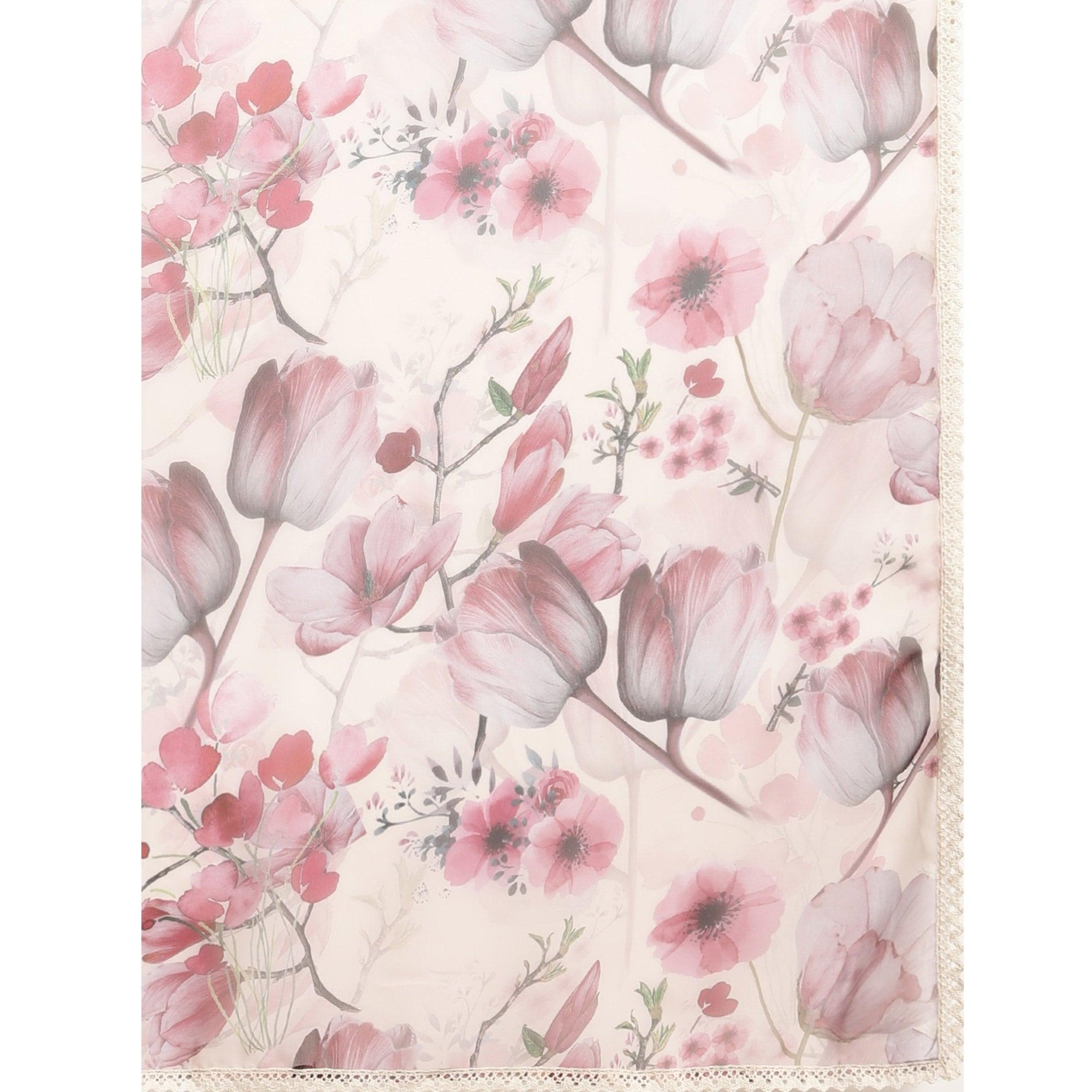 Pink Casual Wear  Floral Printed Poly Georgette Saree - Peachmode
