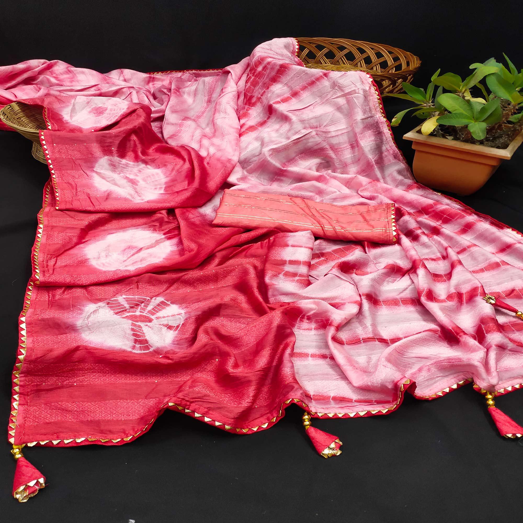 Pink Casual Wear Print With Sequence Pure Cotton Silk Saree - Peachmode