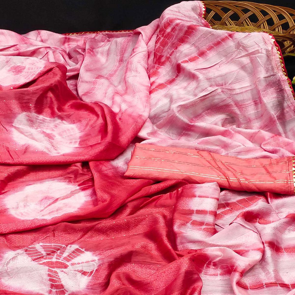 Pink Casual Wear Print With Sequence Pure Cotton Silk Saree - Peachmode