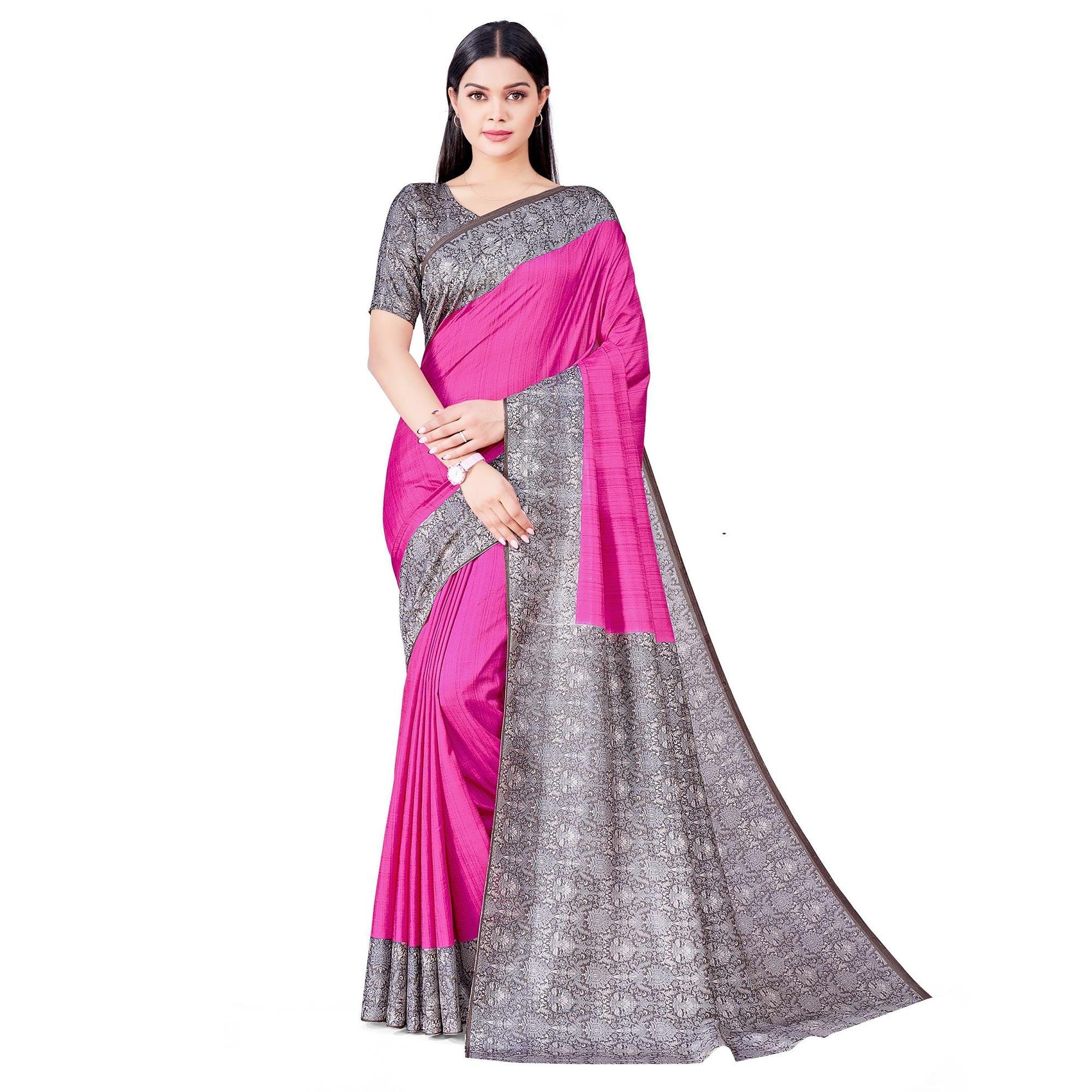 Pink Casual Wear Printed Art Silk Saree - Peachmode