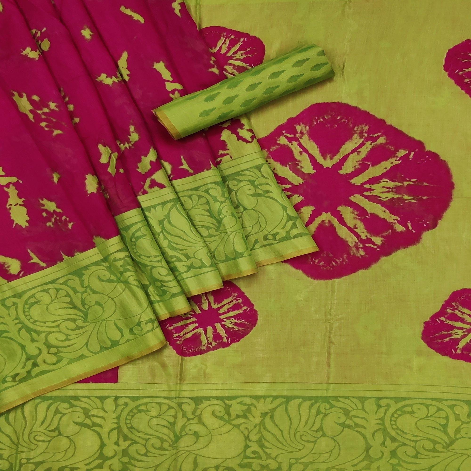 Pink Casual Wear Printed Art Silk Saree - Peachmode