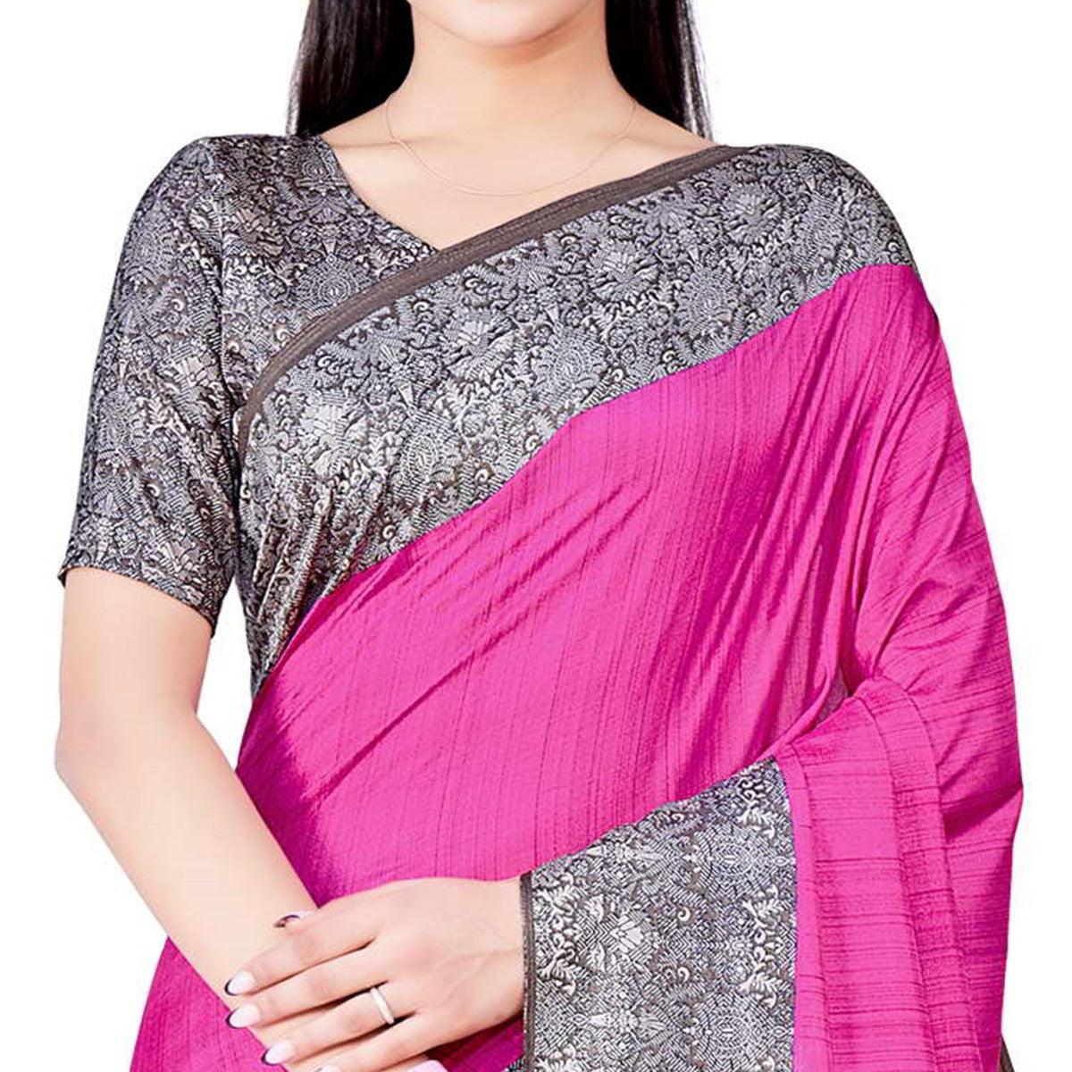 Pink Casual Wear Printed Art Silk Saree - Peachmode