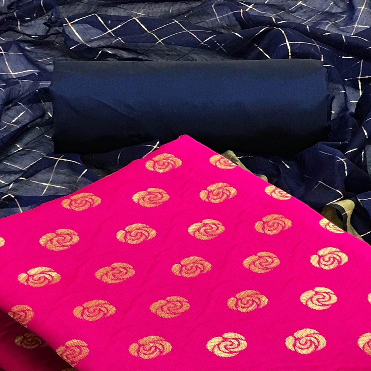 Pink Casual Wear Printed Banarasi Silk Dress Material - Peachmode