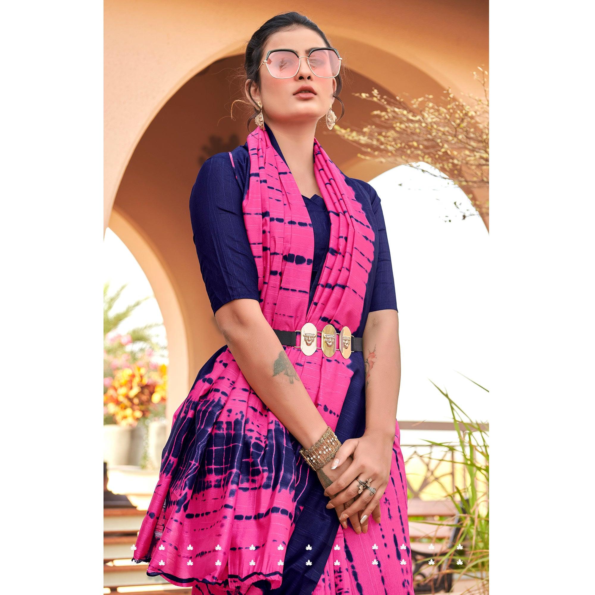 Pink Casual Wear Printed Bhagalpuri Silk Saree - Peachmode