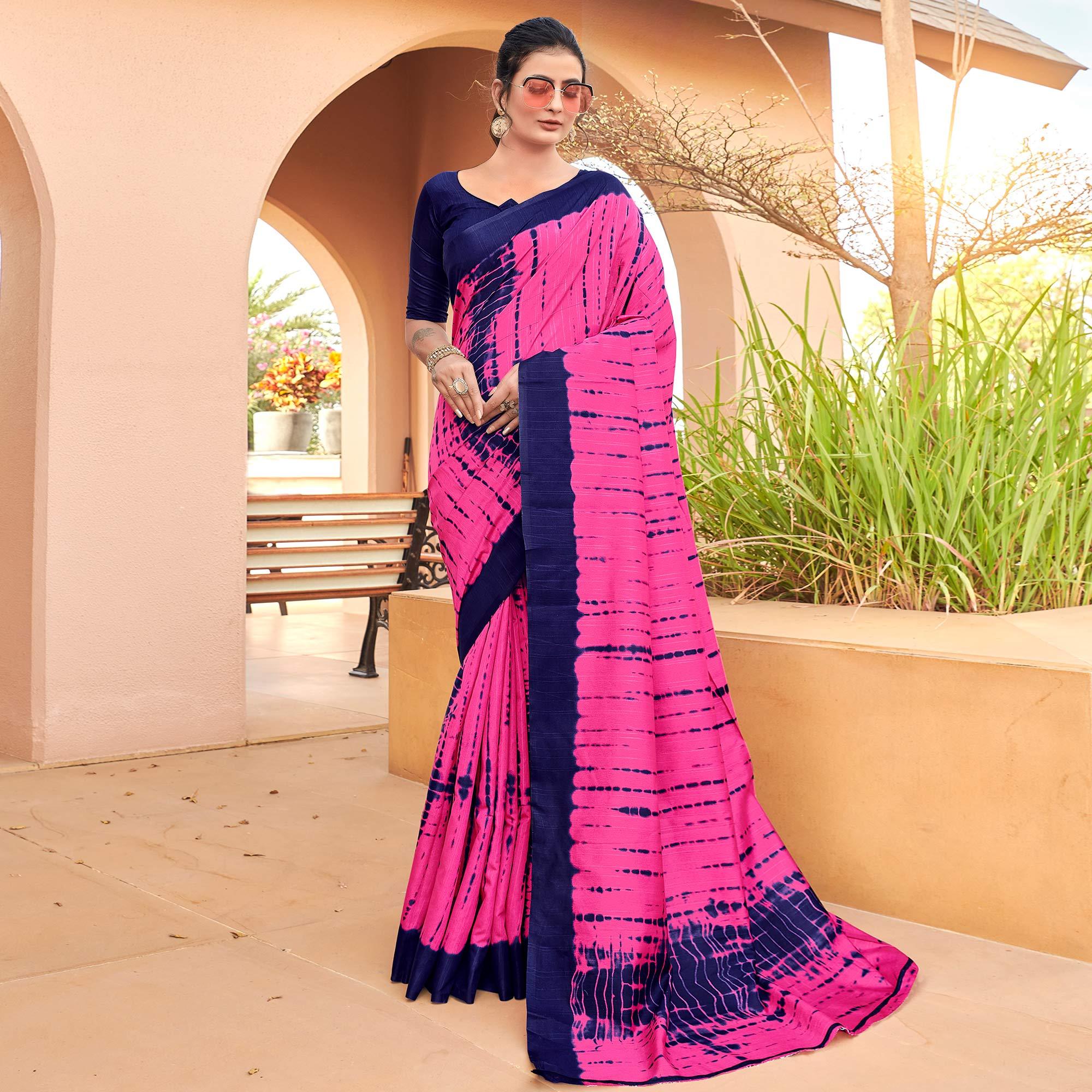Pink Casual Wear Printed Bhagalpuri Silk Saree - Peachmode