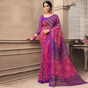 Pink Casual Wear Printed Chiffon Saree - Peachmode