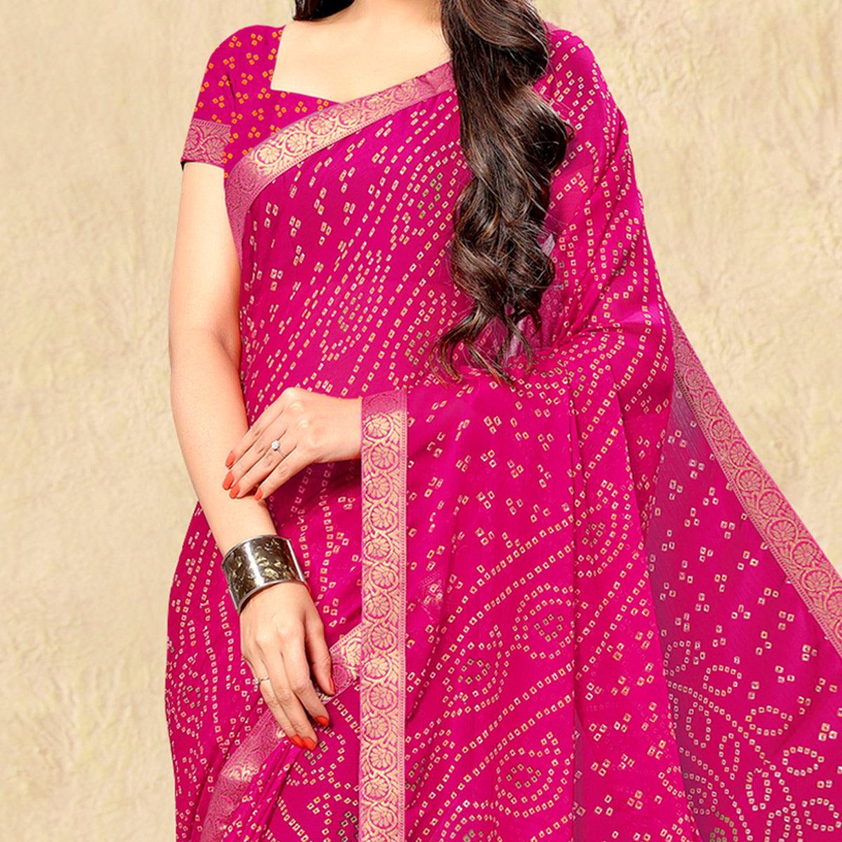 Pink Casual Wear Printed Chiffon Saree - Peachmode