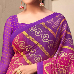 Pink Casual Wear Printed Chiffon Saree - Peachmode