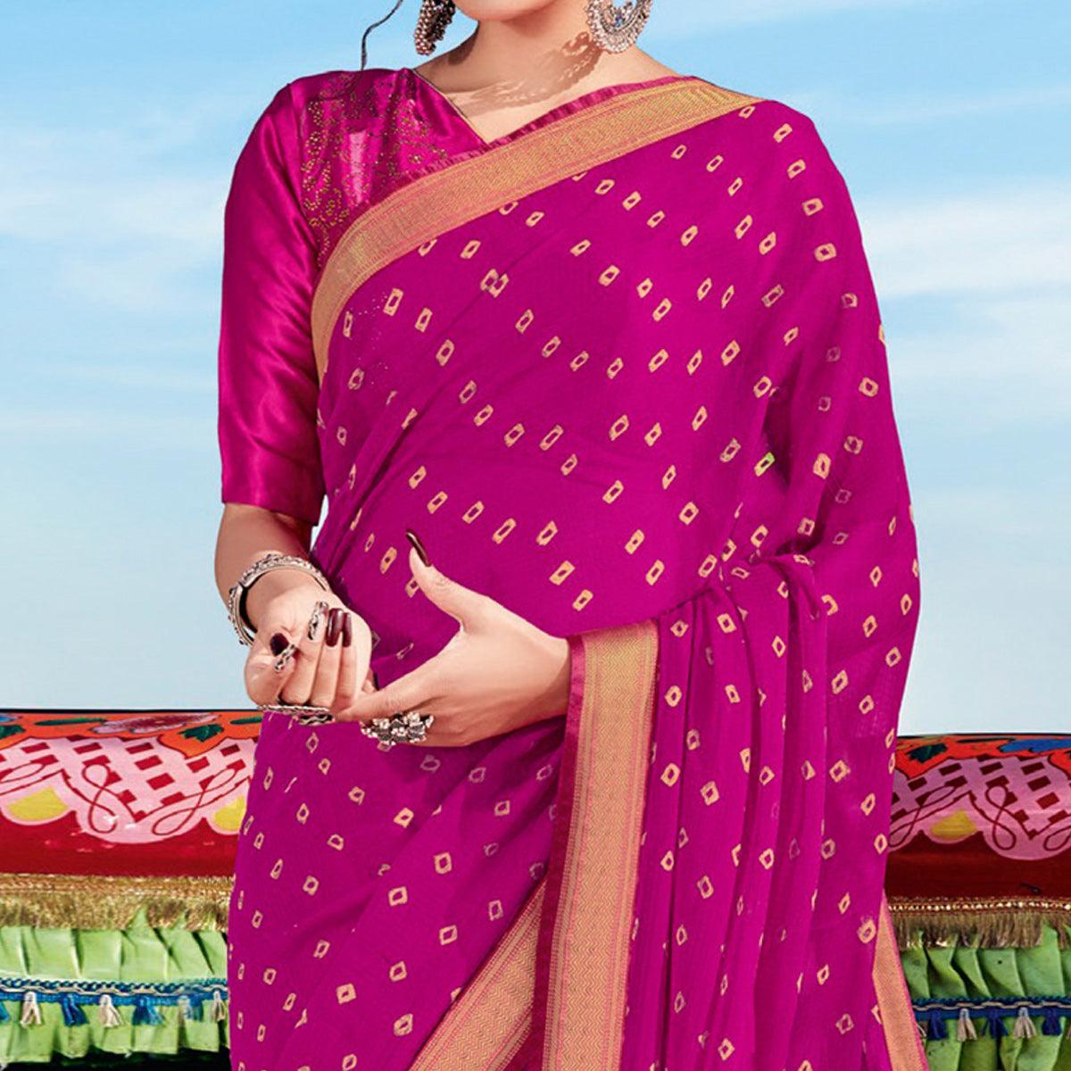 Pink Casual Wear Printed Chiffon Saree - Peachmode