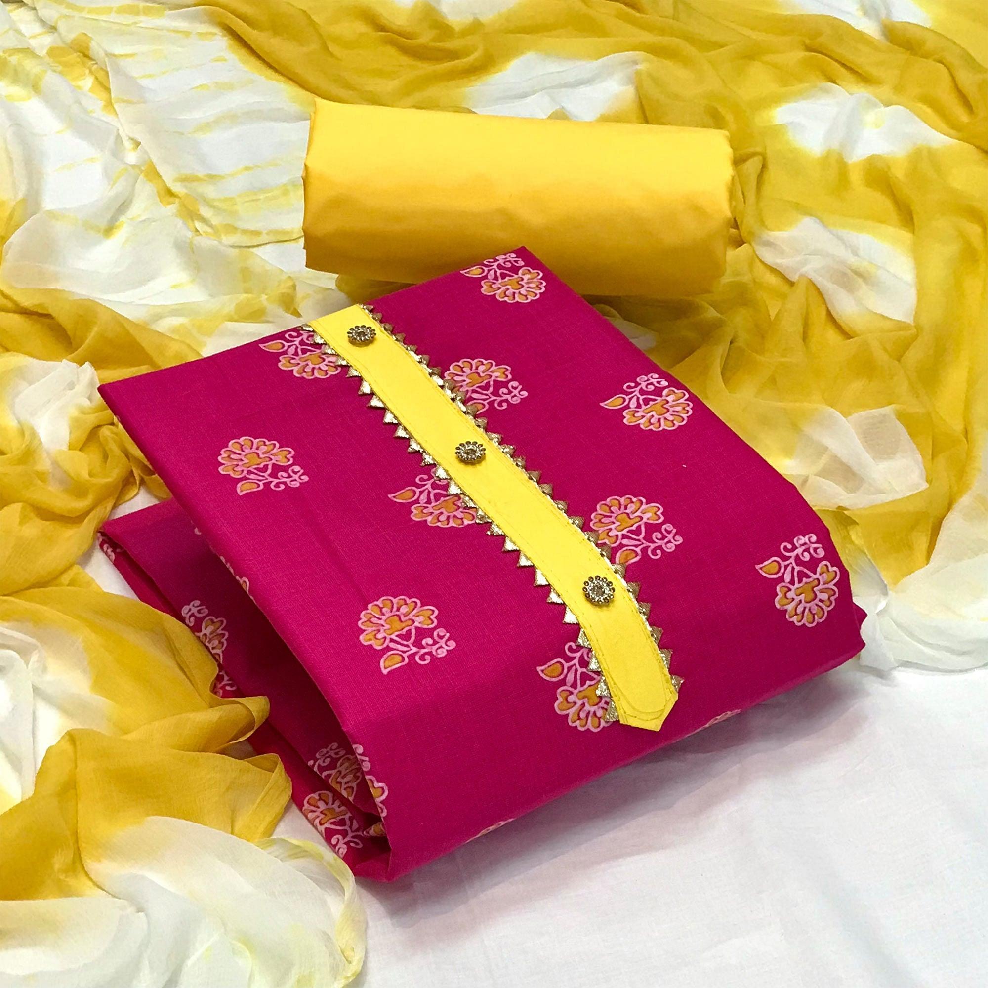 Pink Casual Wear Printed Cotton Dress Material - Peachmode