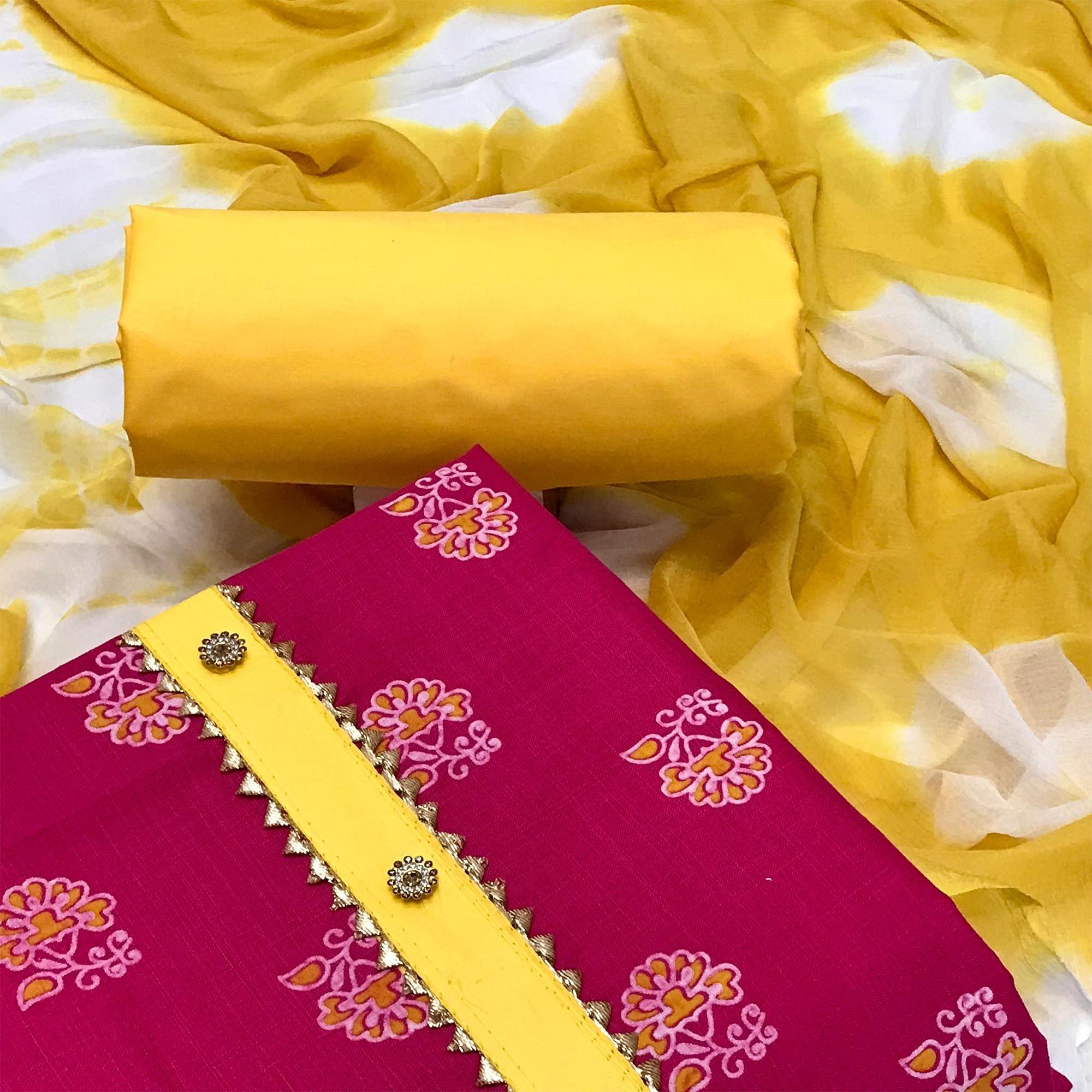 Pink Casual Wear Printed Cotton Dress Material - Peachmode