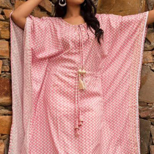 Pink Casual Wear Printed Cotton Kaftan Pant Set - Peachmode