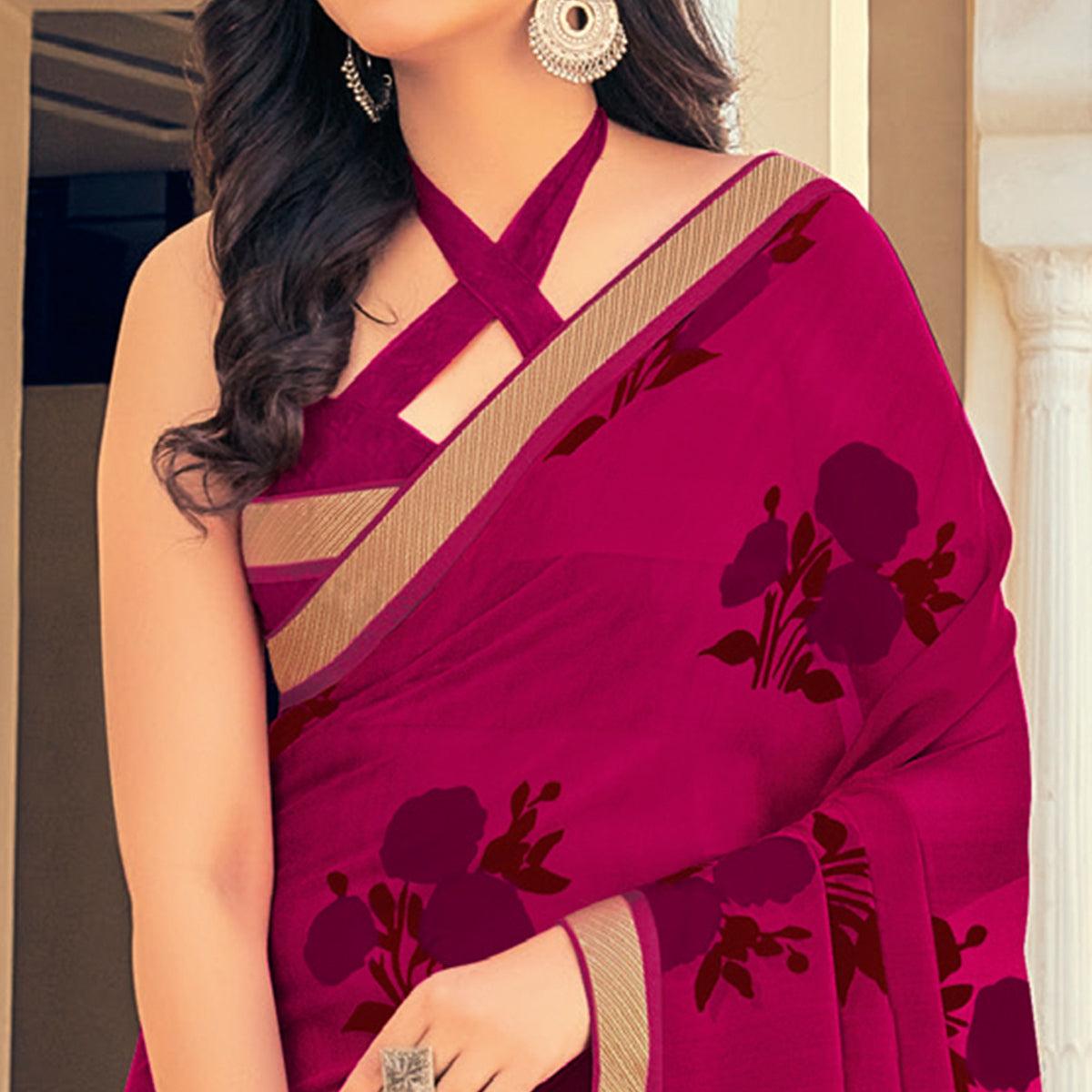 Pink Casual Wear Printed Georgette Saree With Border - Peachmode