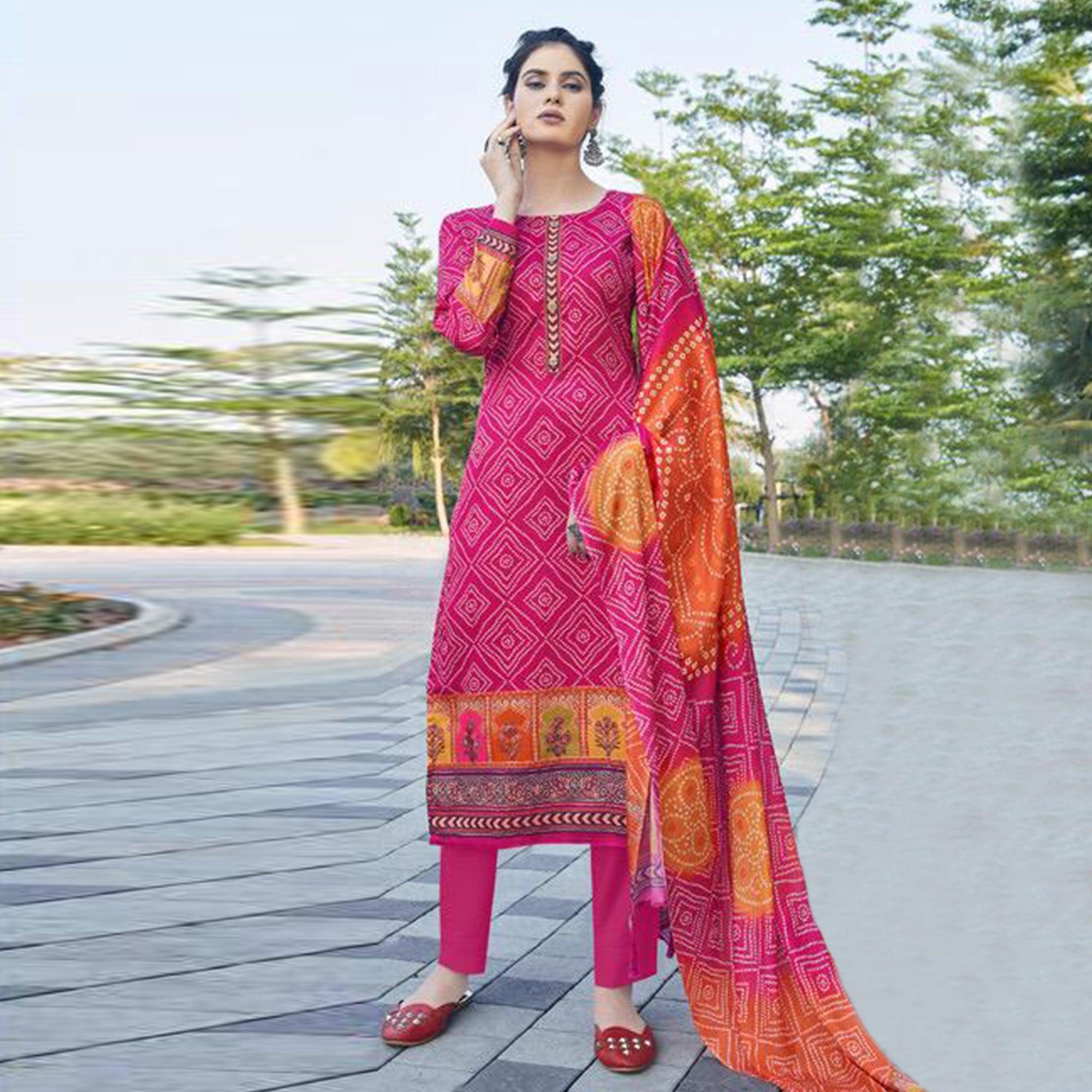 Pink Casual Wear Printed Jam Satin Suit - Peachmode