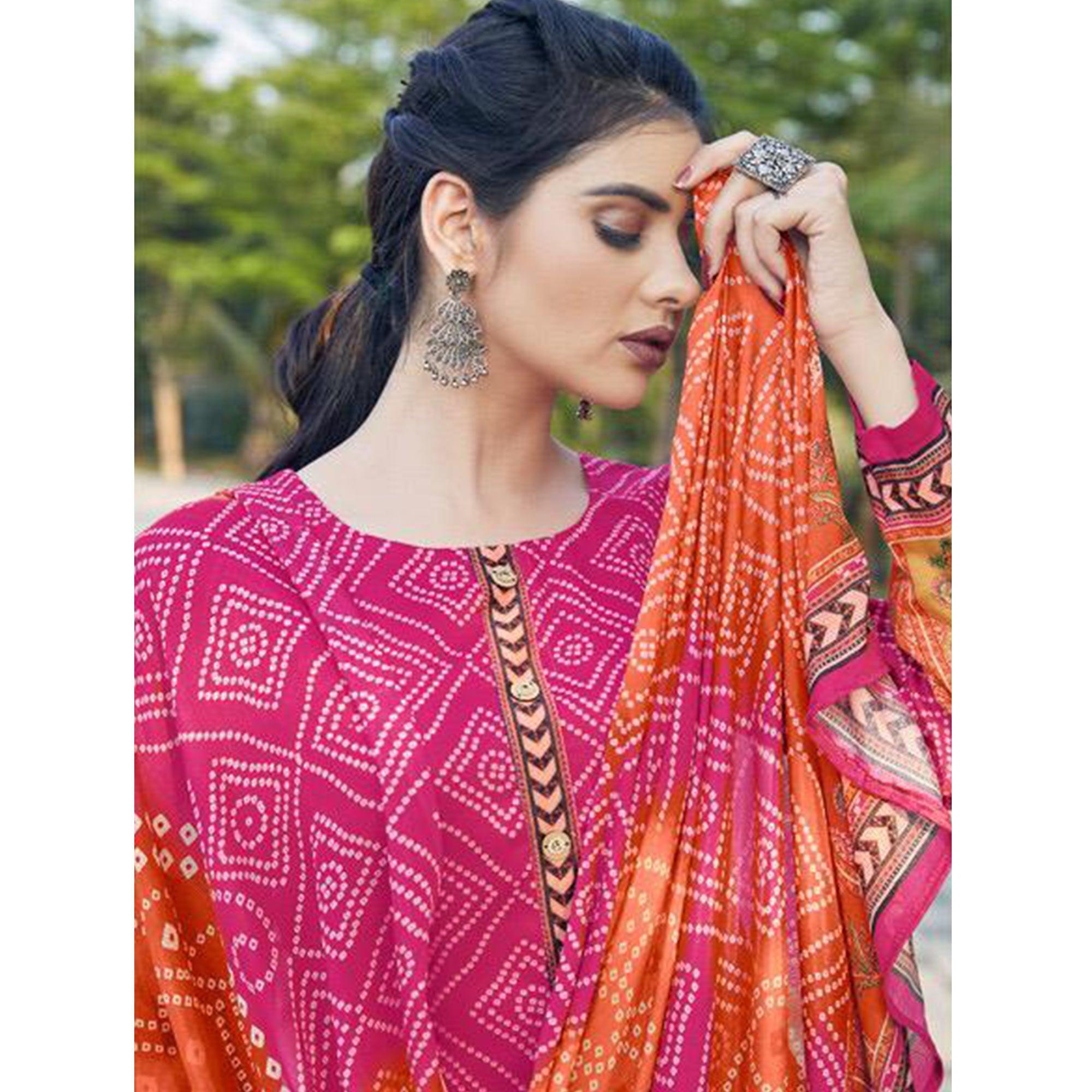 Pink Casual Wear Printed Jam Satin Suit - Peachmode