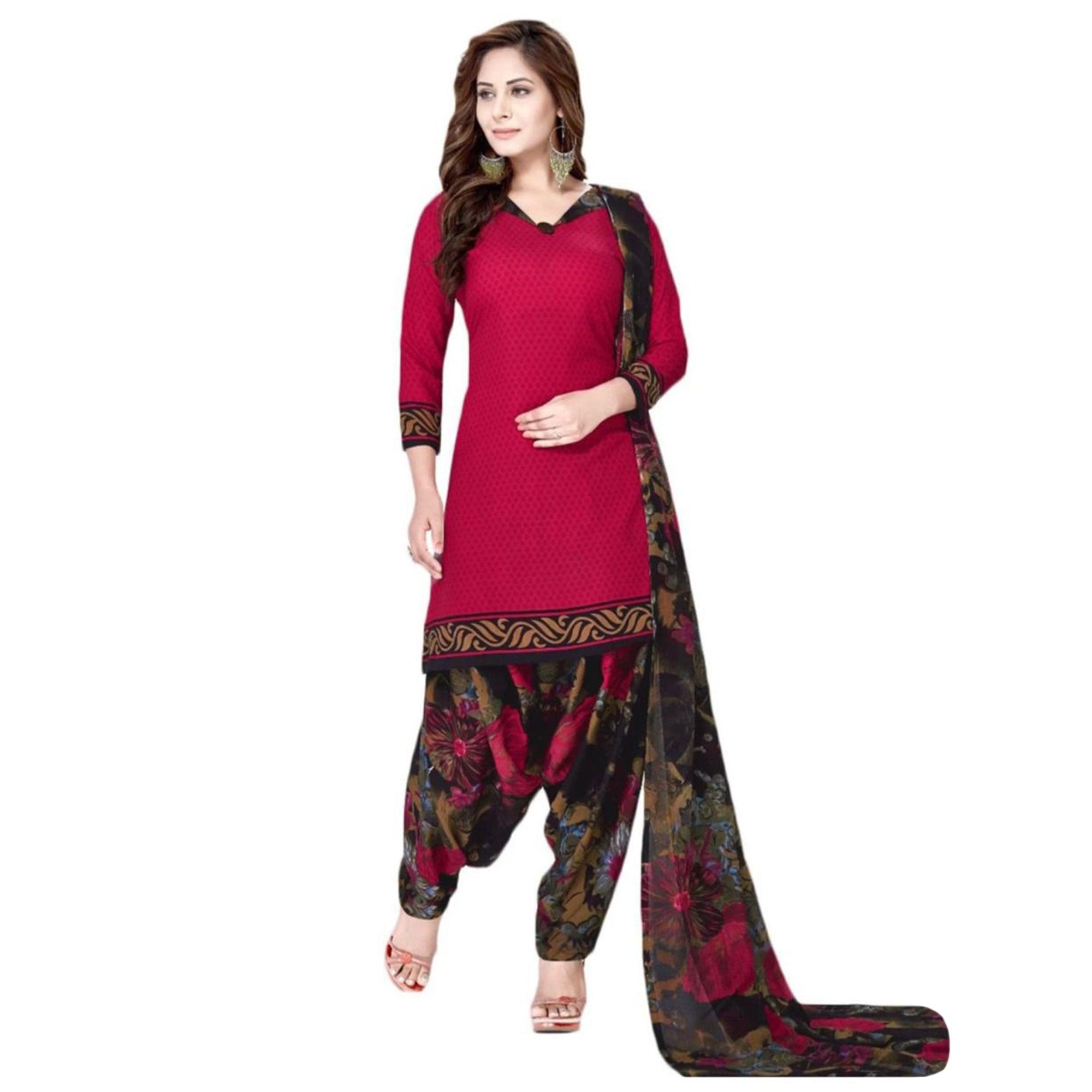 Pink Casual Wear Printed Leon Patiala Dress Material - Peachmode