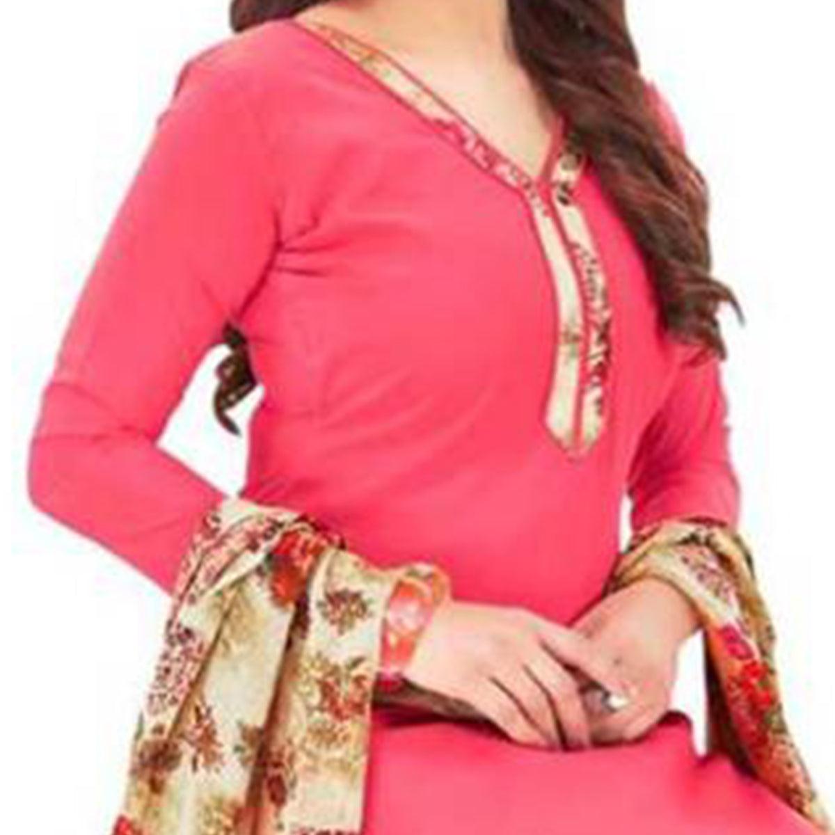 Pink Casual Wear Printed Leon Patiala Dress Material - Peachmode