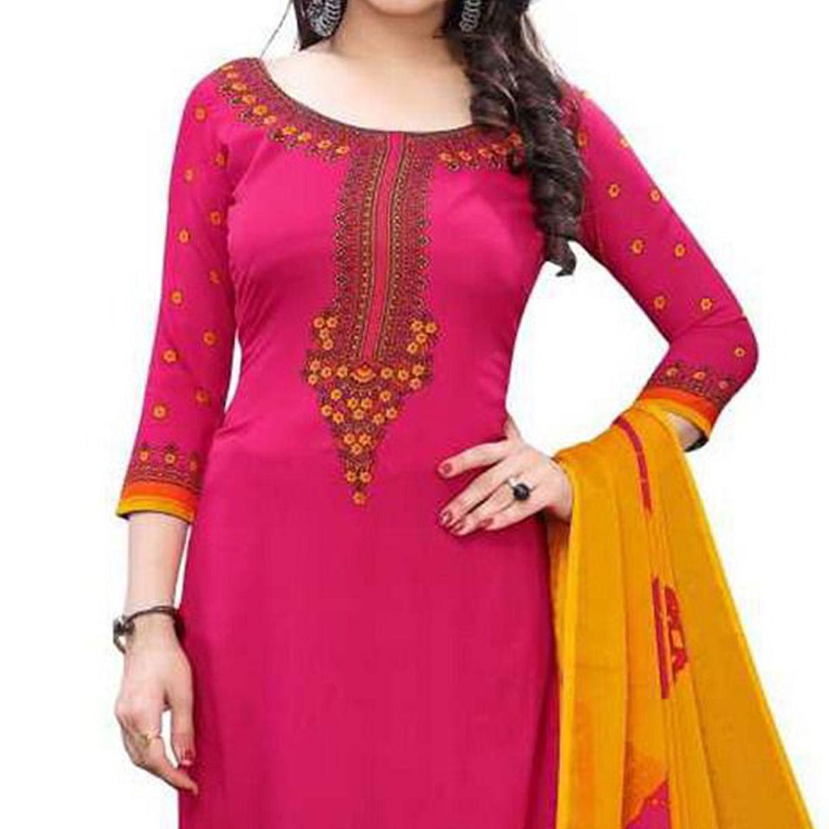 Pink Casual Wear Printed Leon Patiala Dress Material - Peachmode