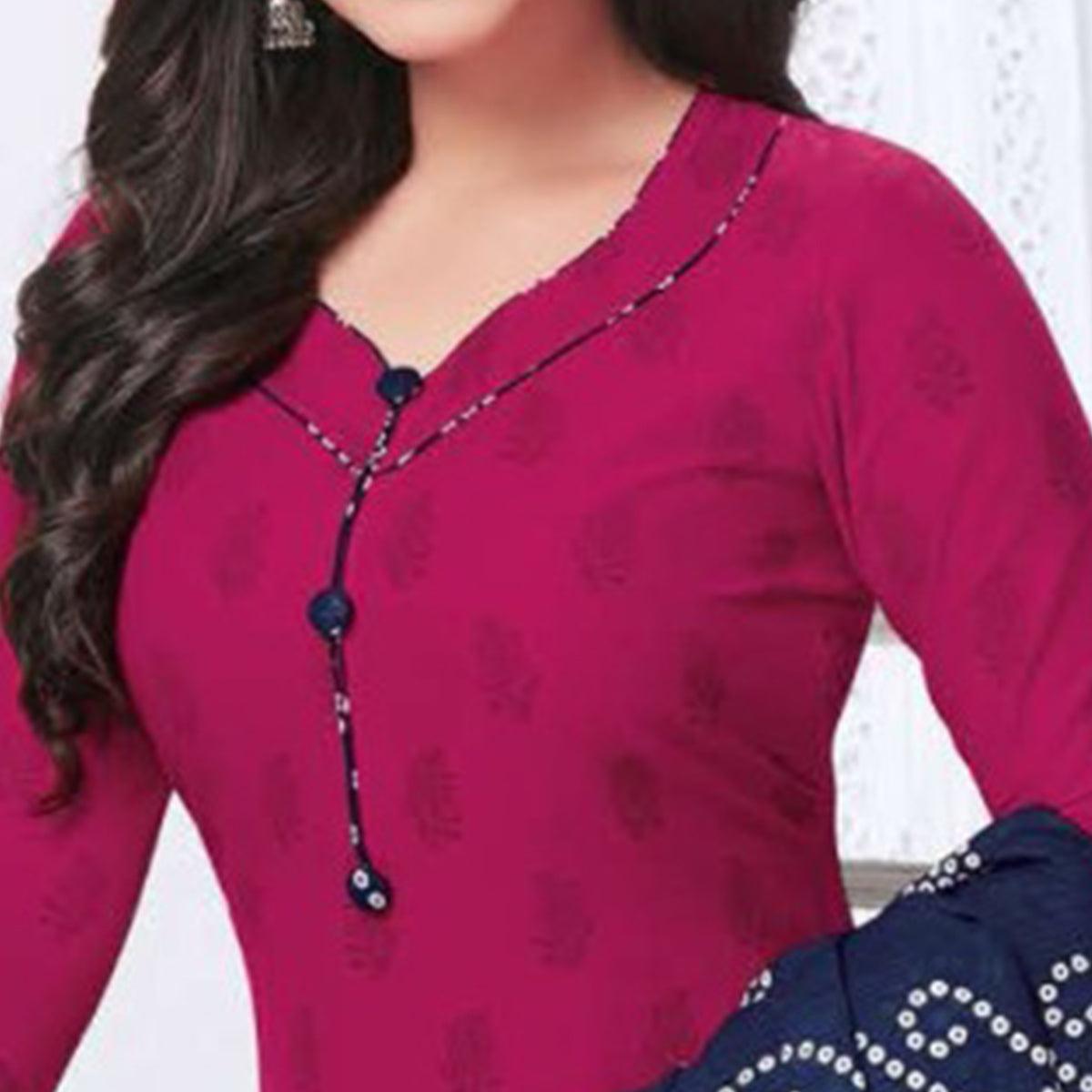 Pink Casual Wear Printed Leon Patiala Dress Material - Peachmode
