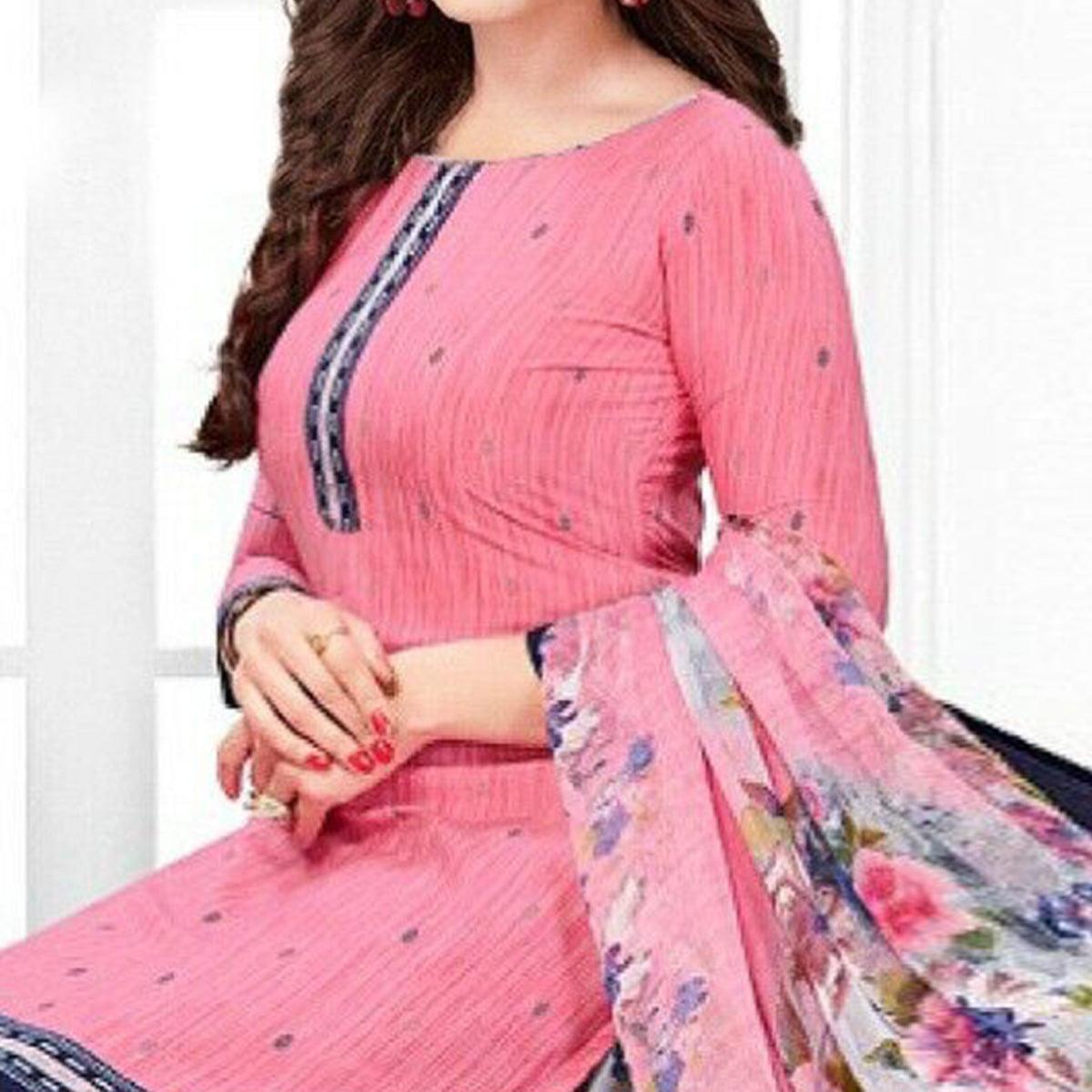 Pink Casual Wear Printed Leon Patiala Dress Material - Peachmode
