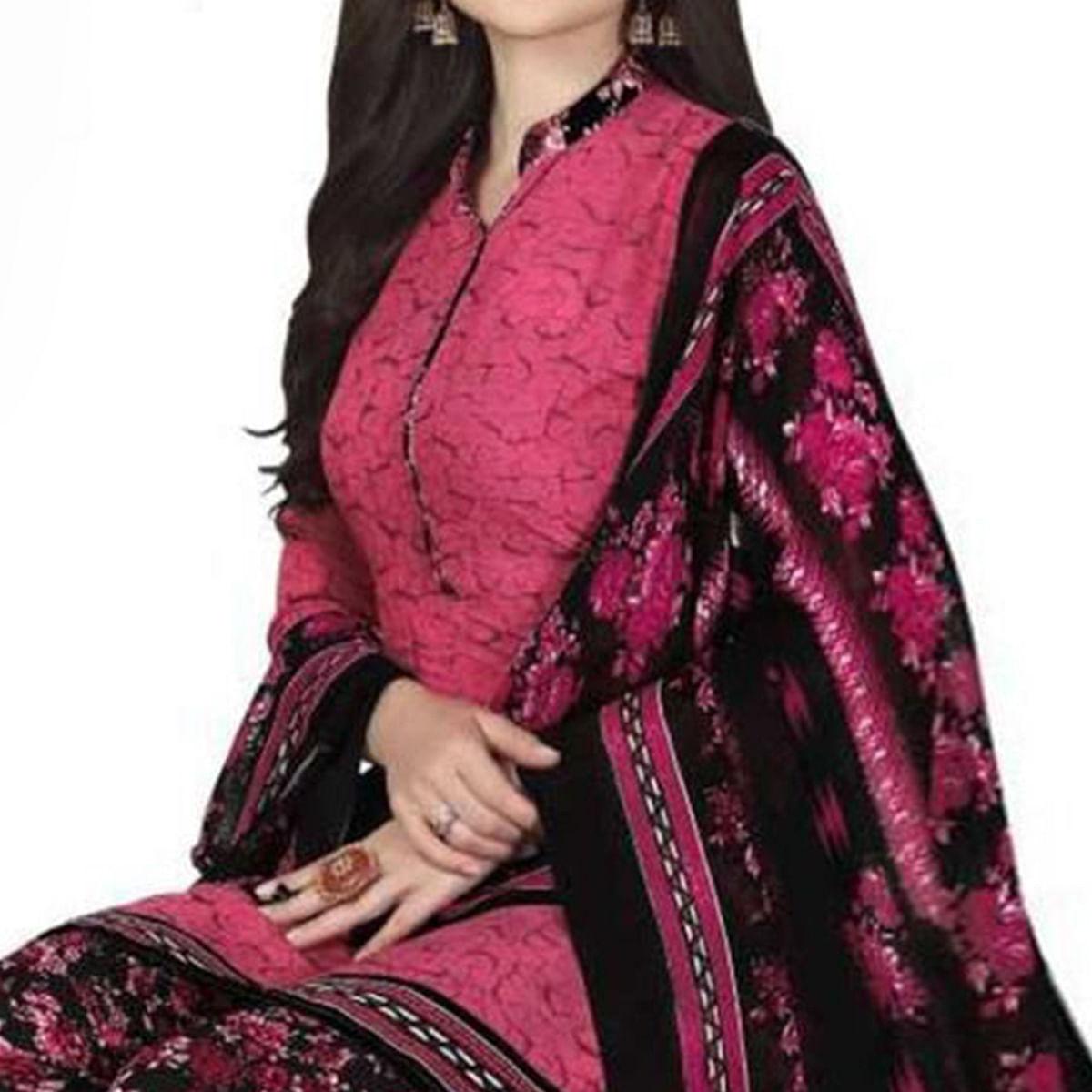Pink Casual Wear Printed Leon Patiala Dress Material - Peachmode