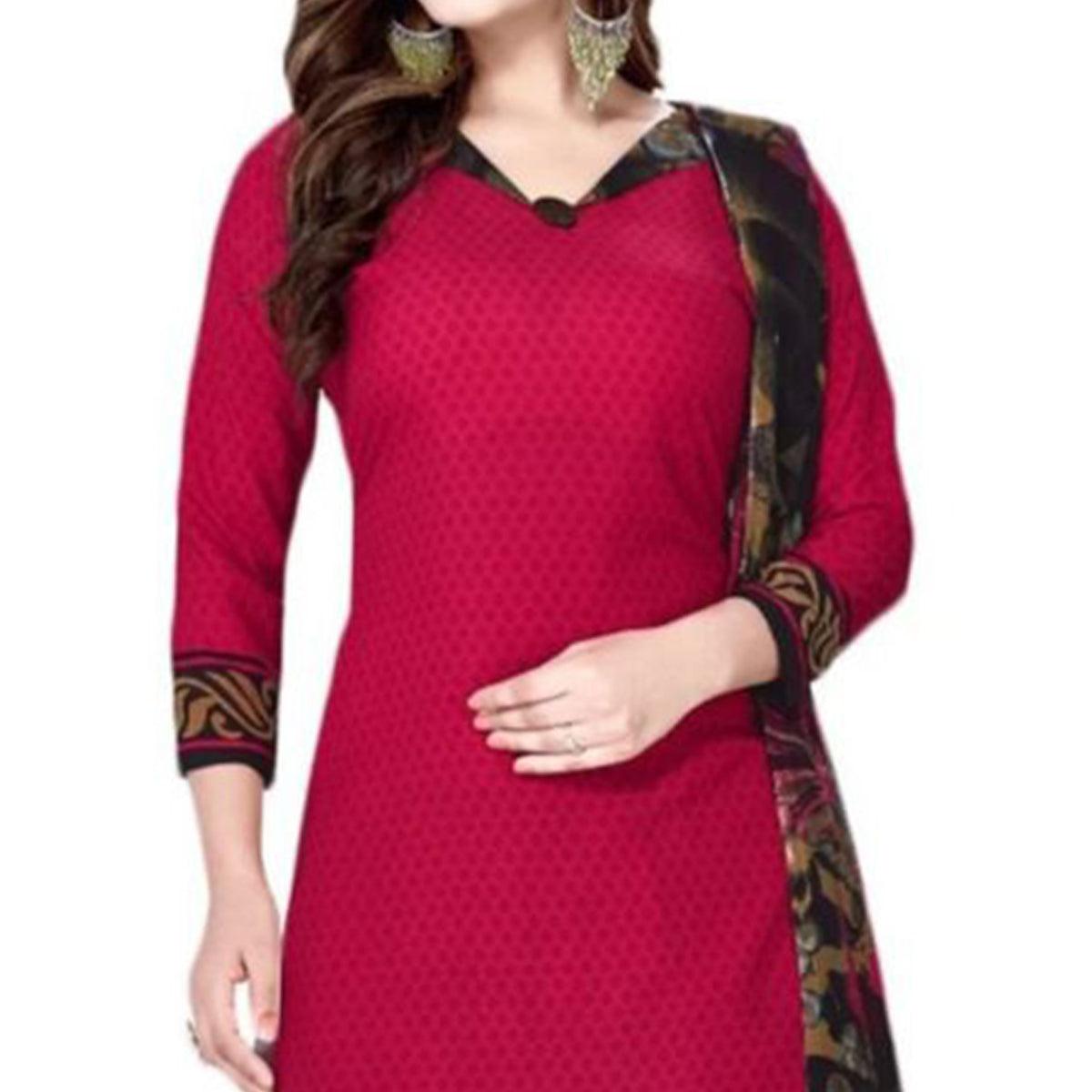 Pink Casual Wear Printed Leon Patiala Dress Material - Peachmode