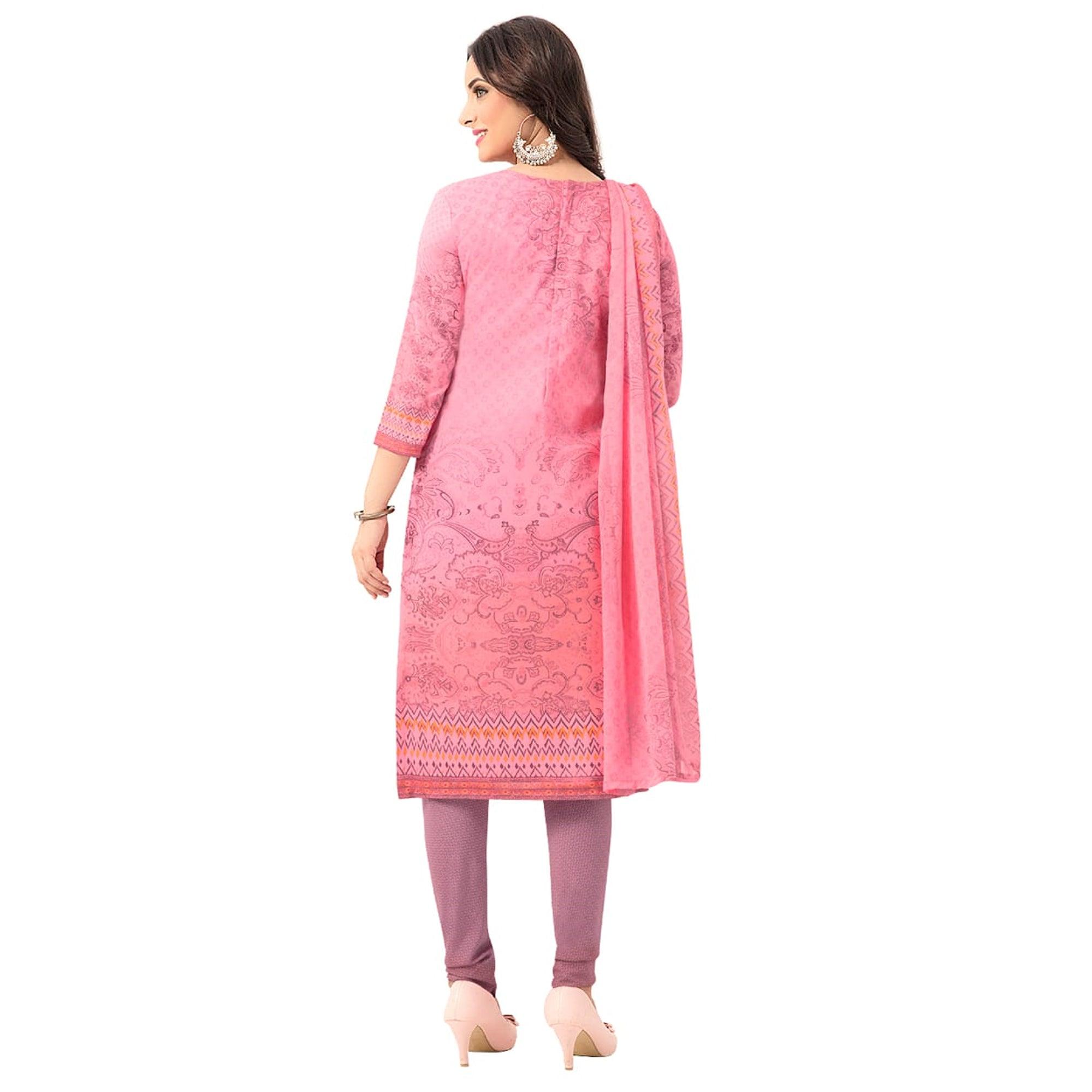 Pink Casual Wear Printed Poly Crepe Dress Material - Peachmode