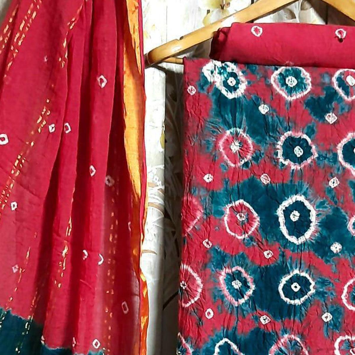 Pink Casual Wear Printed Pure Cotton Dress Material - Peachmode