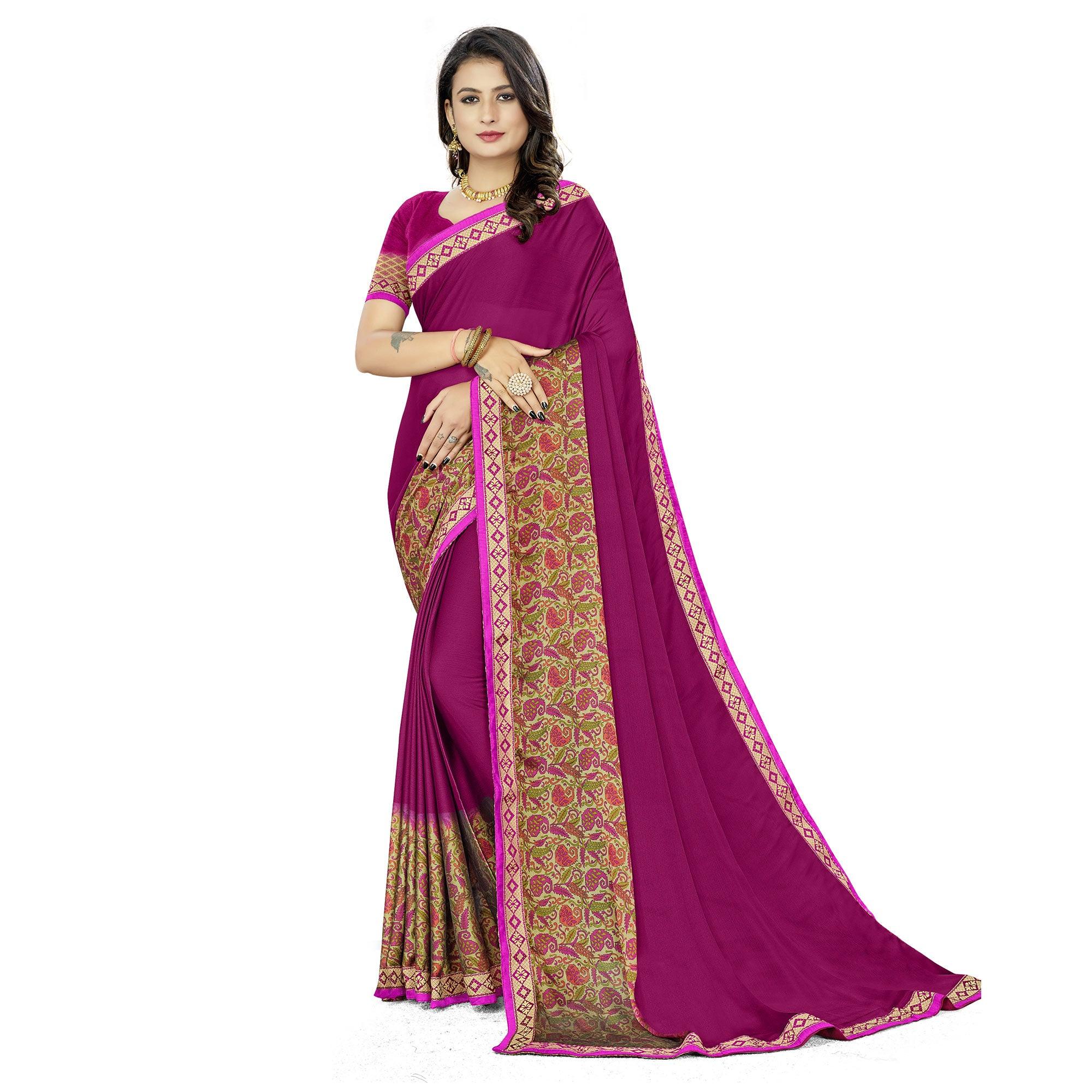 Pink Casual Wear Printed Rangoli Silk Saree - Peachmode